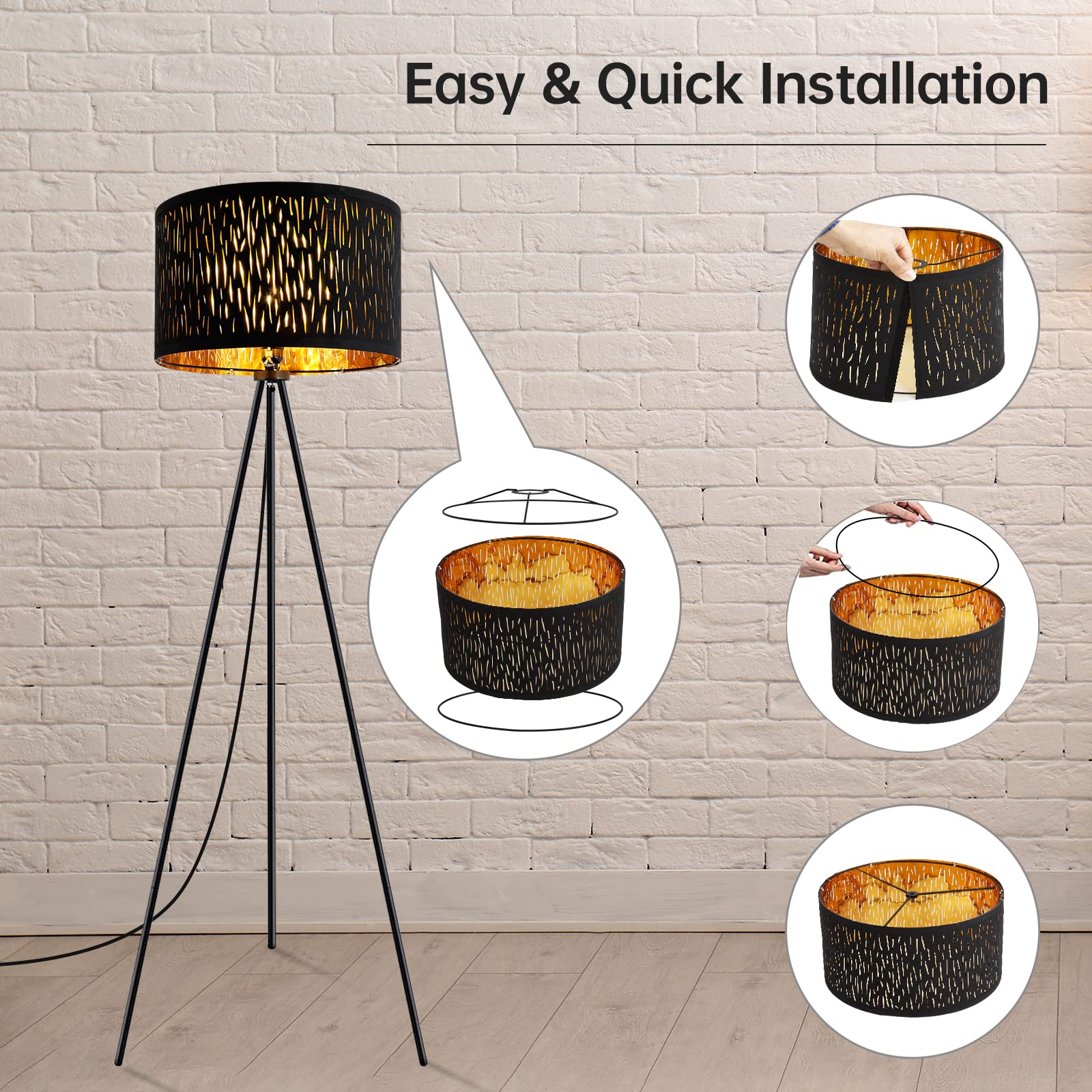 Boostarea Floor Lamp, Tripod Floor Lamp, 8W Led Bulb, Decorative Lamp Shade, Mid Century Standing Lamp For Living Room, Bedroom,