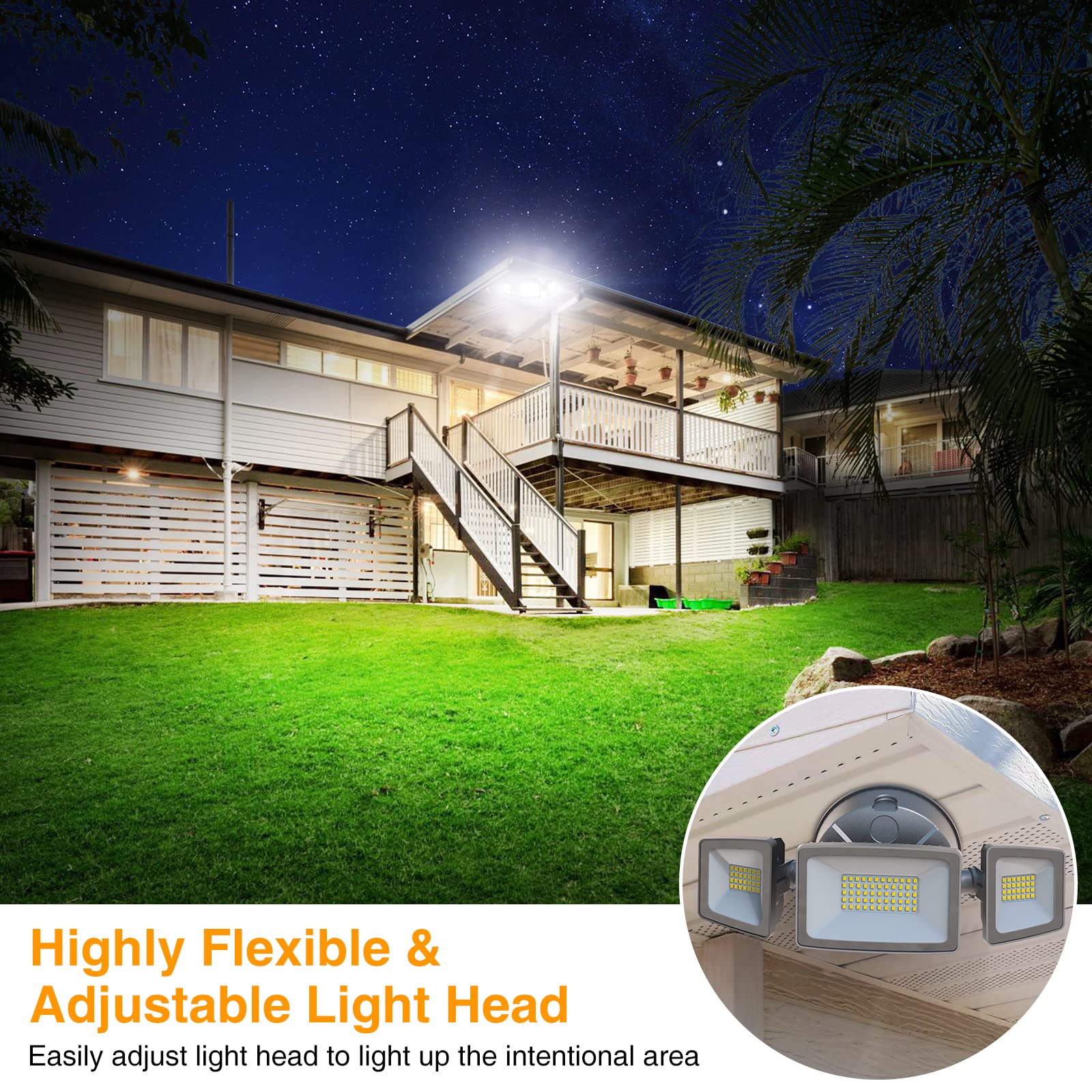 Onforu 55W Led Security Light, 5500Lm Super Bright Outdoor Flood Light Fixture Switch Controlled, Ip65 Waterproof, 6500K White Wall Mount Exterior Security Light For Eave, Yard, Garden, Porch