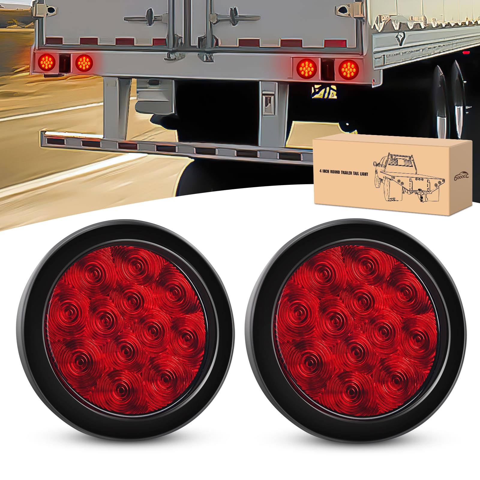 GOOACC Trailer Tail Light 12LED Red Stop Brake Turn Signals 4Inch 2PCS IP67 Waterproof Model Tail-11