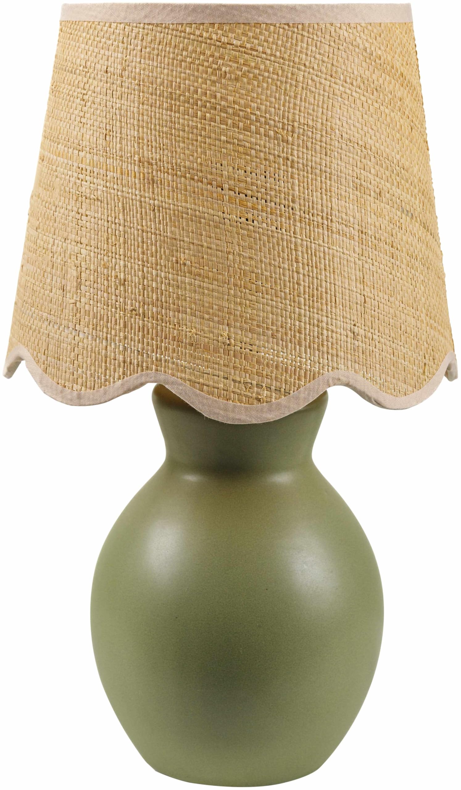 BoutiqueRugs Boho Ceramic & Jute Bedside Table Lamp - 15inH, Green, Beige, Model SPXZVA6