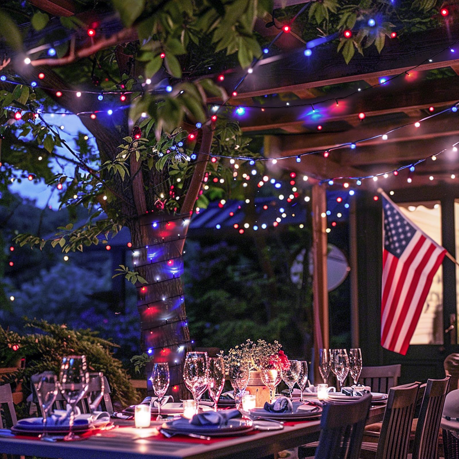 Jmexsuss 2 Pack Red White And Blue Solar Lights, 200Led 75.5Ft Patriot Solar String Lights Outdoor Waterproof, 8 Modes 4Th Of July Lights For Independence Day Patio Garden Tree Decorations