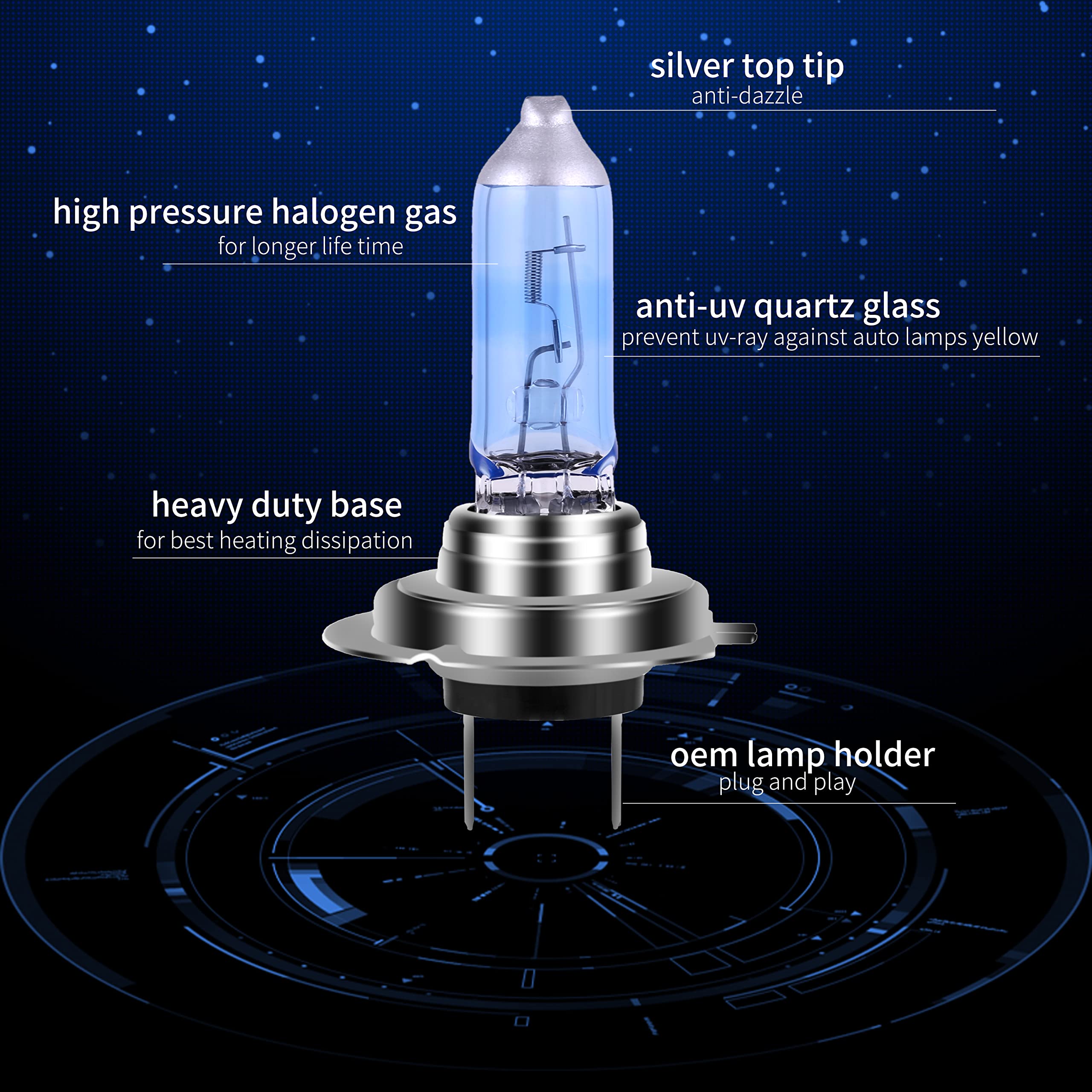 Newbrown H7 Halogen Headlight Bulb With Super White Light Long Life Replacement Px26D 12V/55W (2 Pack)