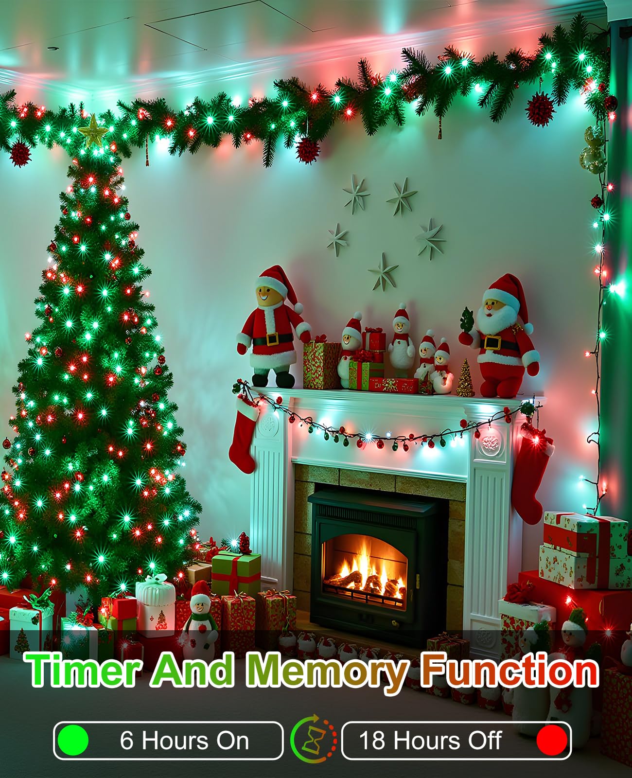 157Ft 480 Led Christmas Lights Outdoor  Plug In Christmas Tree Lights Waterproof  8 Modes Green Wire Twinkle String Light For Indoor Room House Patio Tree Holiday Decorations  Red Green