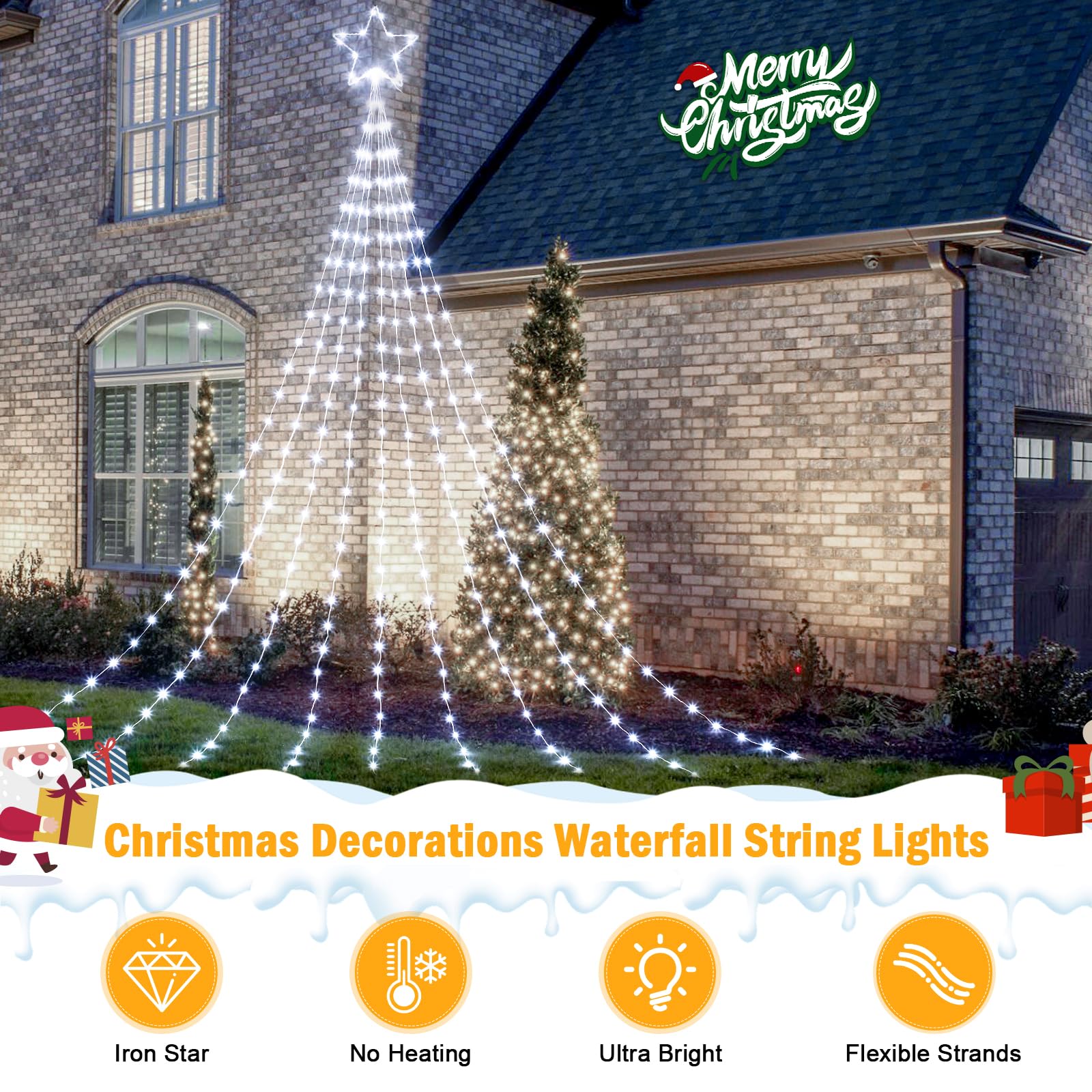 Christmas Decorations Star String Lights - 660 Led 24Ft 9 Strands Waterfall Tree Lights With Topper Star, 8 Lighting Modes Indoo