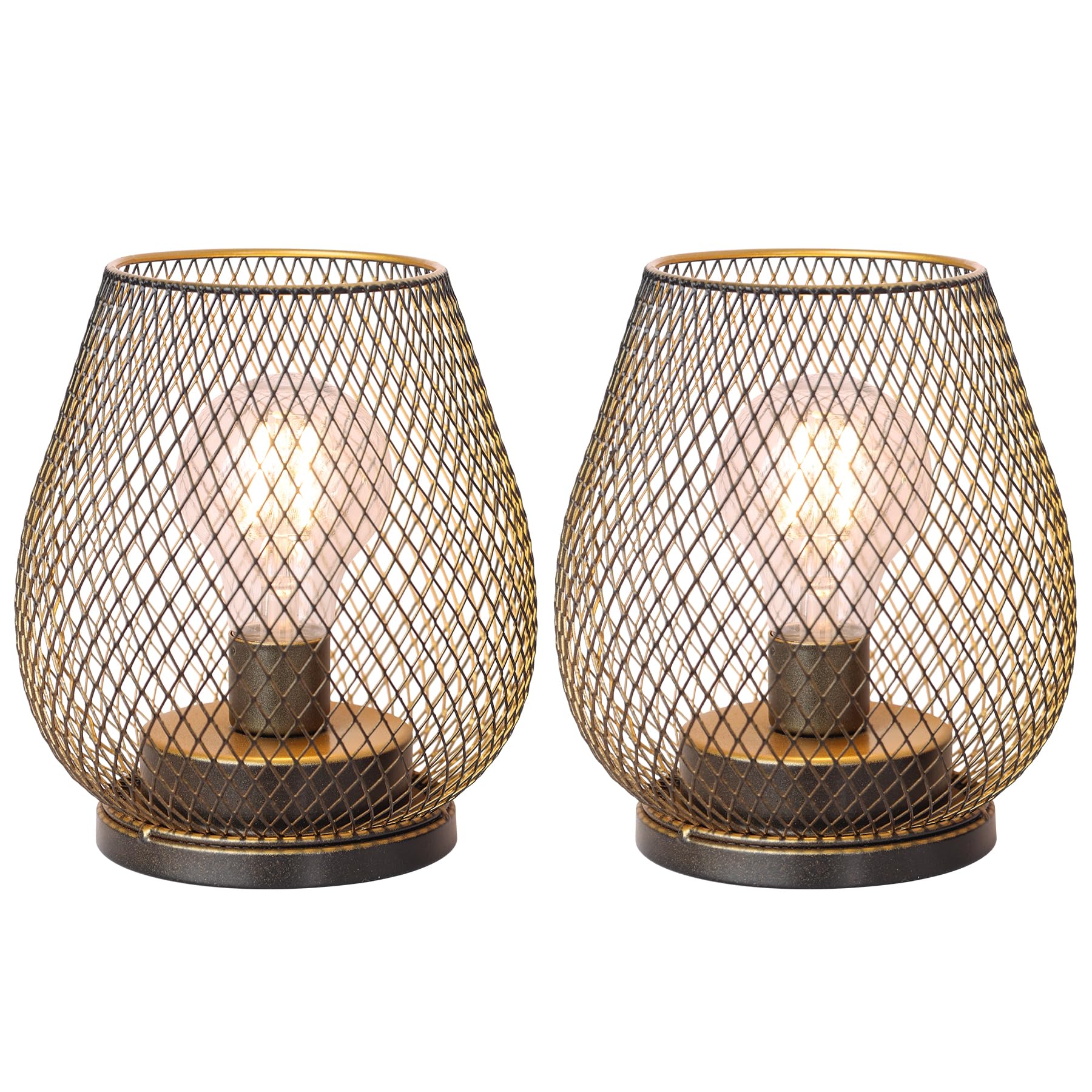 NEEDOMO Set of 2 Battery Operated Lamp Outdoor Table Lantern, LED Metal Cage with Timer Mode, Vintage Decorative Lights Cordless