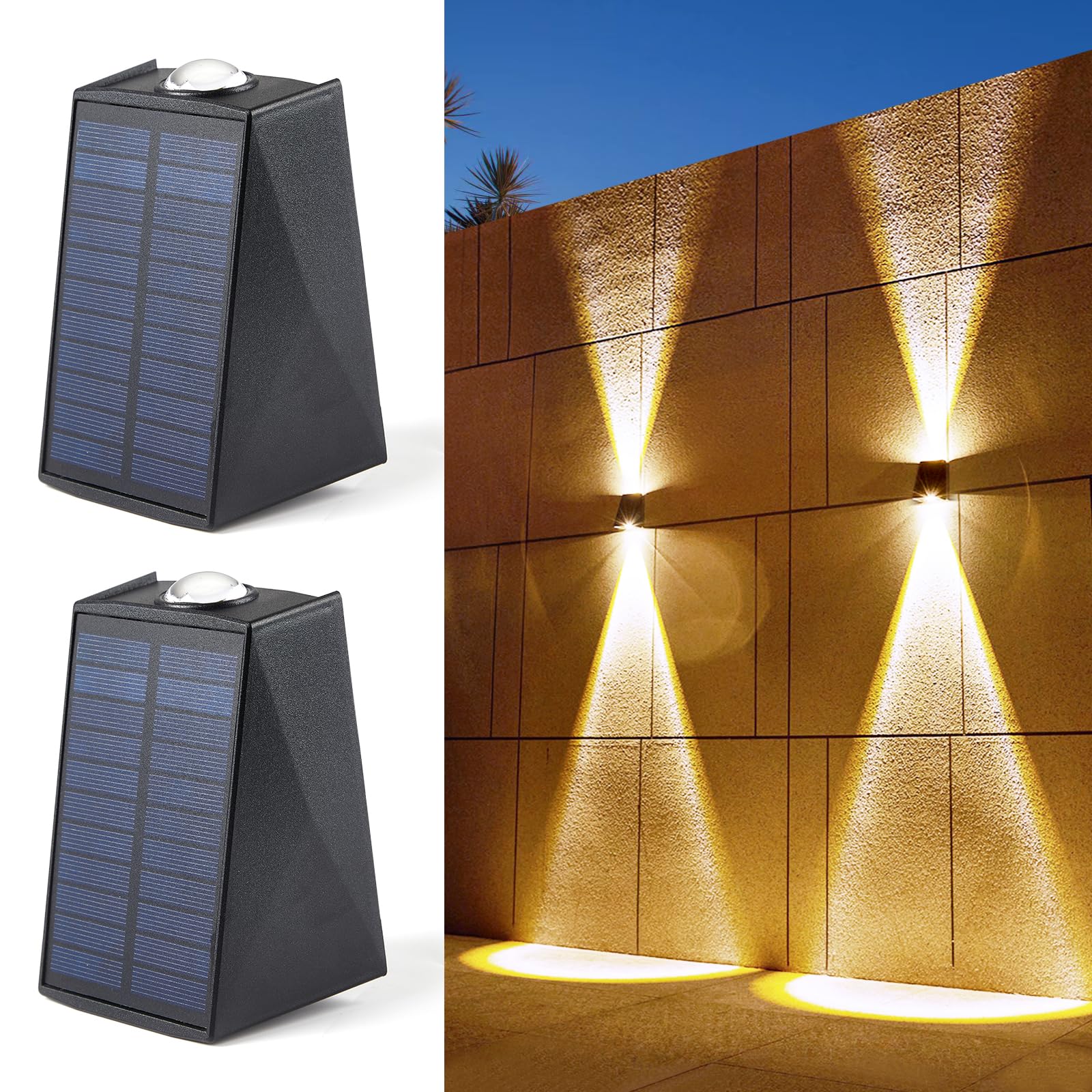 LUHLEE Solar Wall Lights Outdoor, IP65 Waterproof, 2000mAh, Warm White, 2-Pack, Model MDC150405