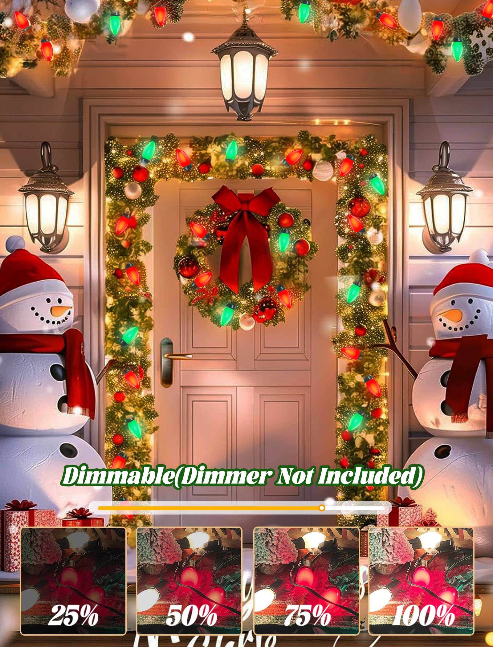 25Ft C9 Led Christmas Lights Outdoor, C9 Red And Green Christmas String Lights With 26 Led Shatterproof Bulb, Hanging Vintage Ch