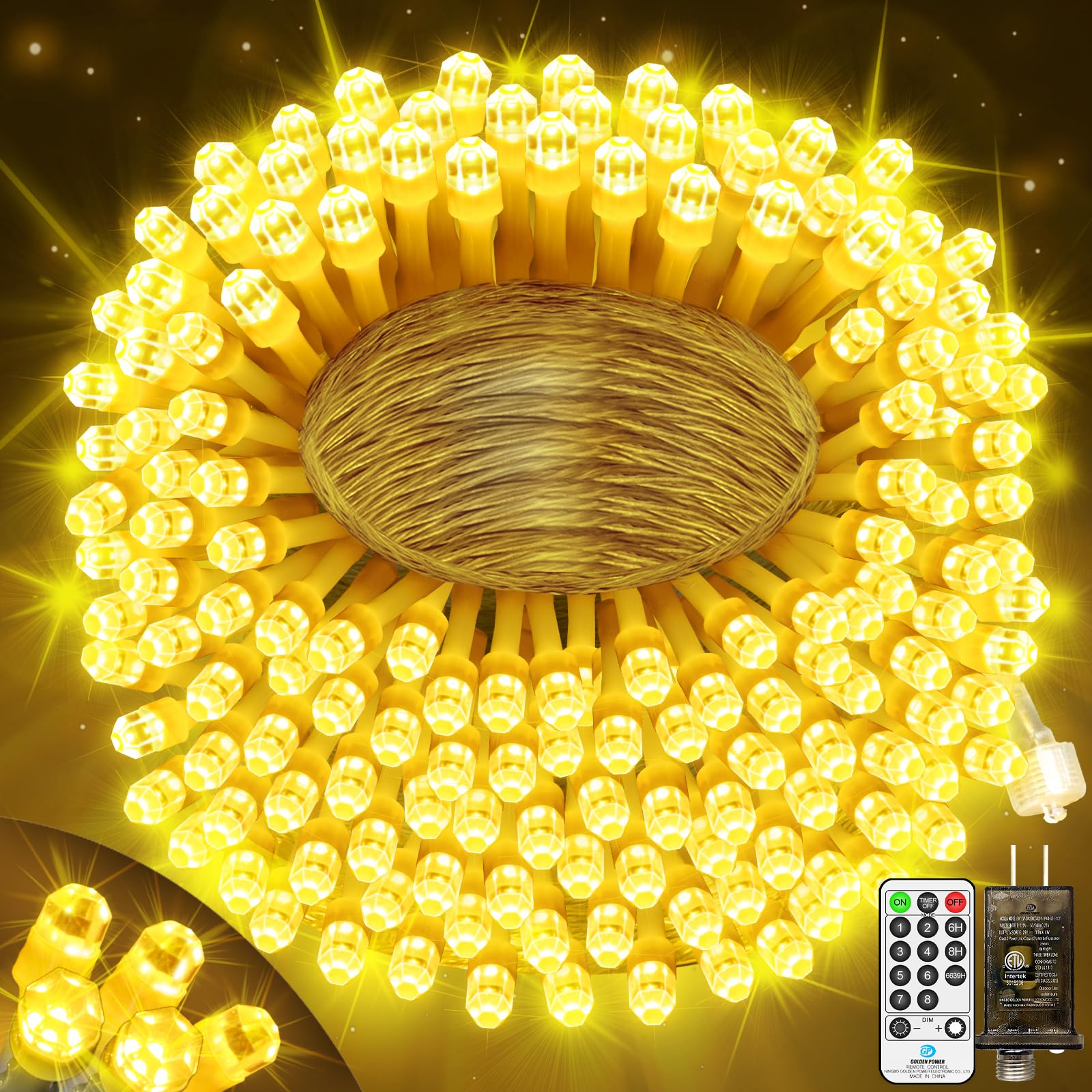 ROADAYLY LED Christmas Lights 115FT 350LED Warm White Waterproof Outdoor Fairy Lights with Timer & 8 Modes, Model DAOYI02-MNO02-DAOYI