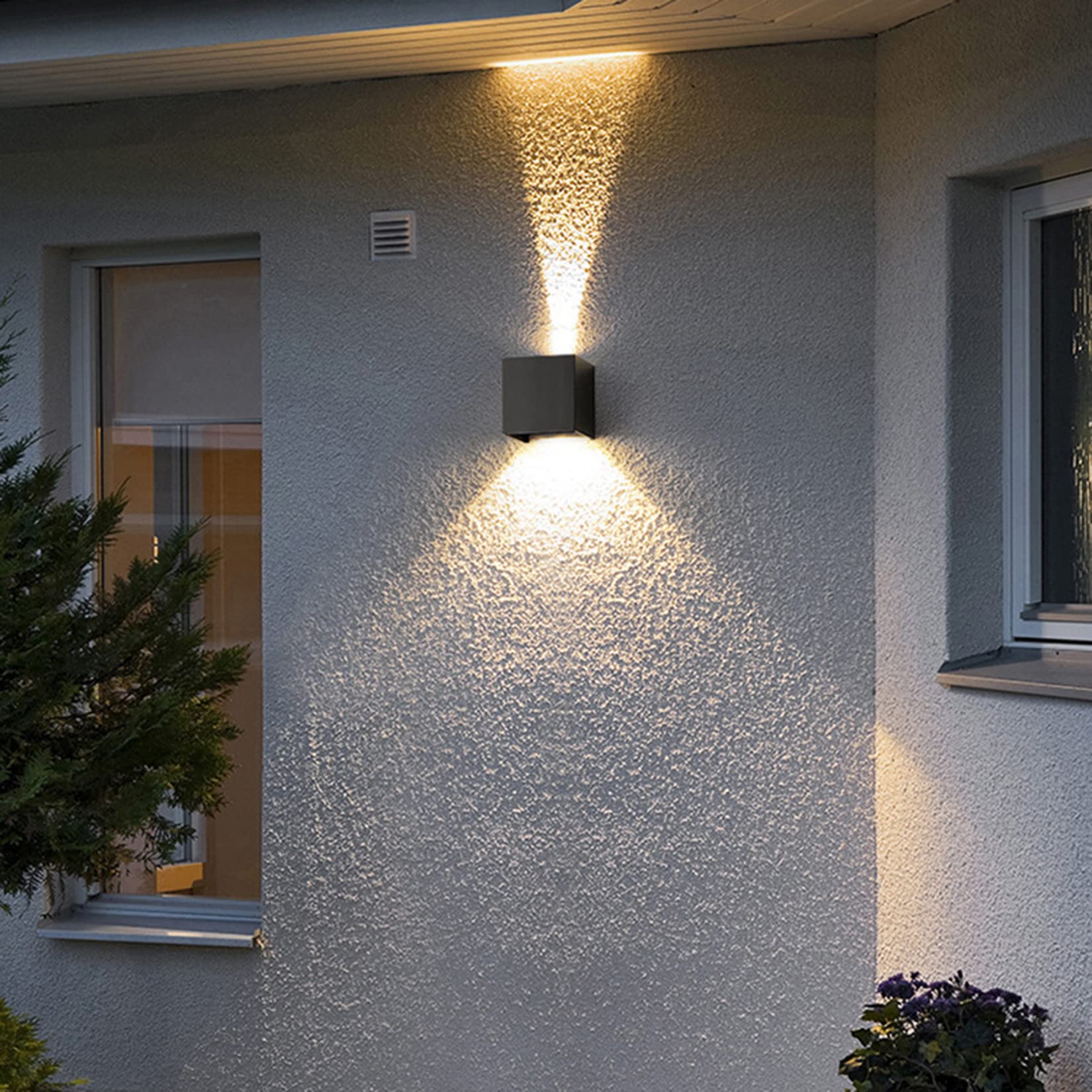 Mille Lucciole 4 Pack Outdoor Wall Lights Exterior/Interior Led Wall Sconces Ip65 Waterproof Square Aluminum Wall Lamps Outdoor Lighting Fixture Up And Down Lights Modern Black 12W 3000K Warm Lights