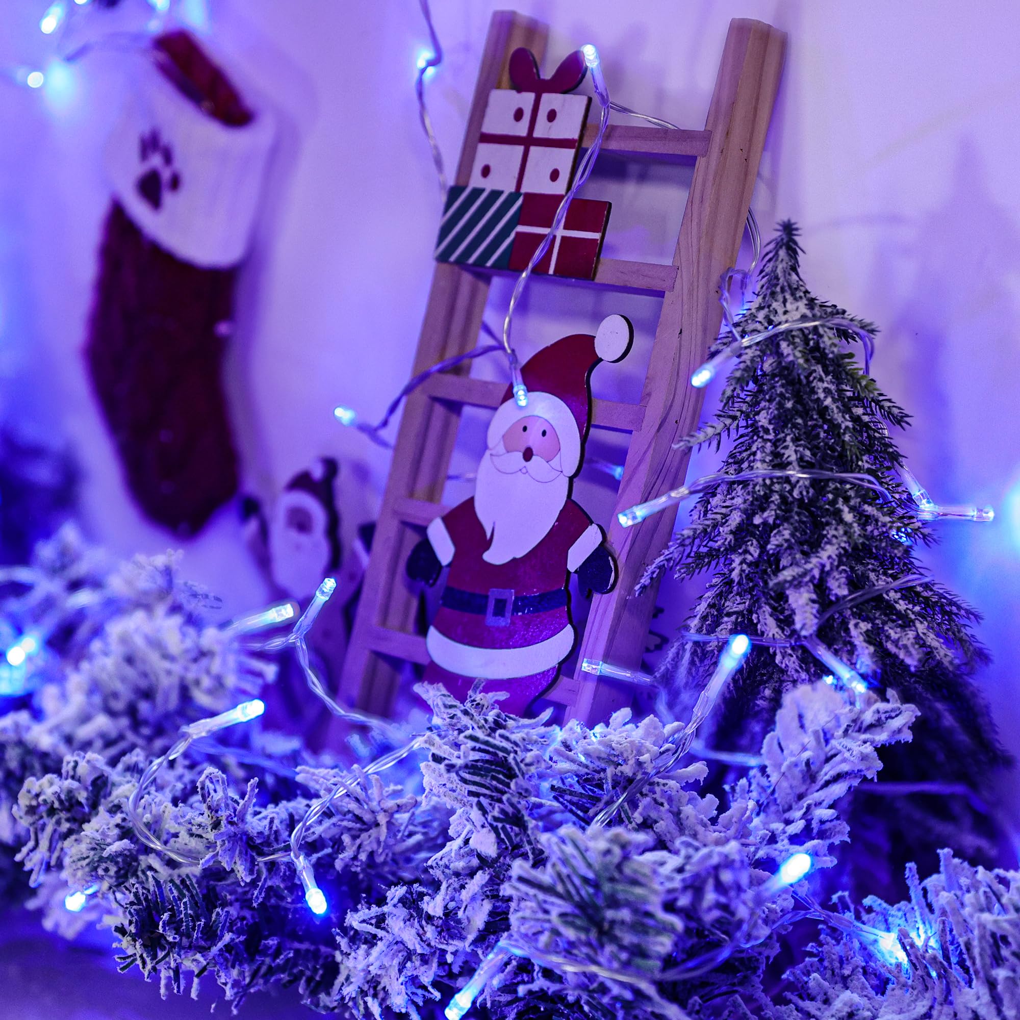 Lomotech Battery Operated Christmas Lights - 4 Pack Total 66Ft 200Leds String Lights 8 Modes Waterproof With Timer For Home  Garden  Party  Holiday  Tree Decoration (Clear Wire  Blue)