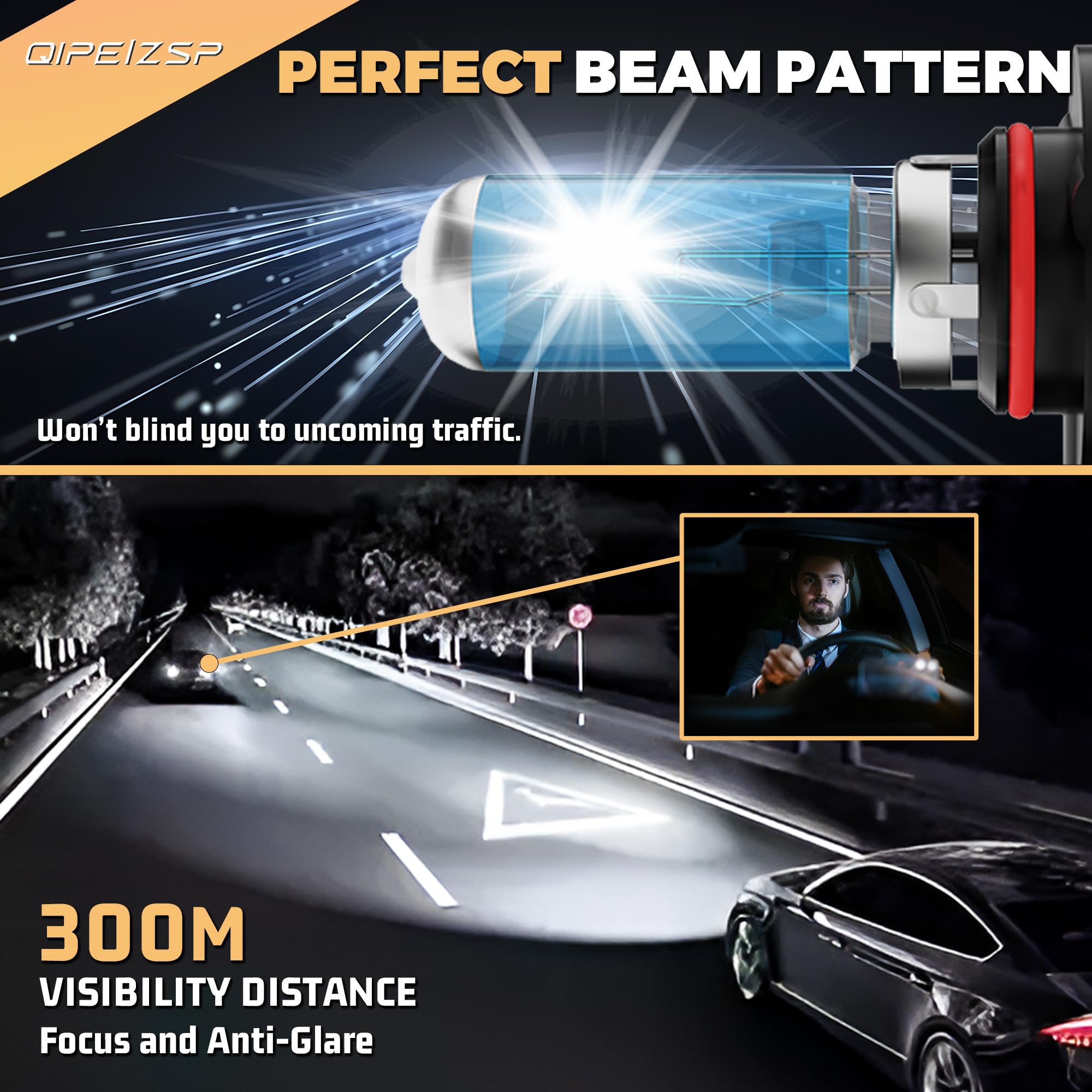 QIPEIZSP Headlight Bulbs Compatible With Ford F150 2015-2023,9005/H10/HB3 High Beam+ H11/H8/H9 Low Beam Halogen Light Bulb,Super