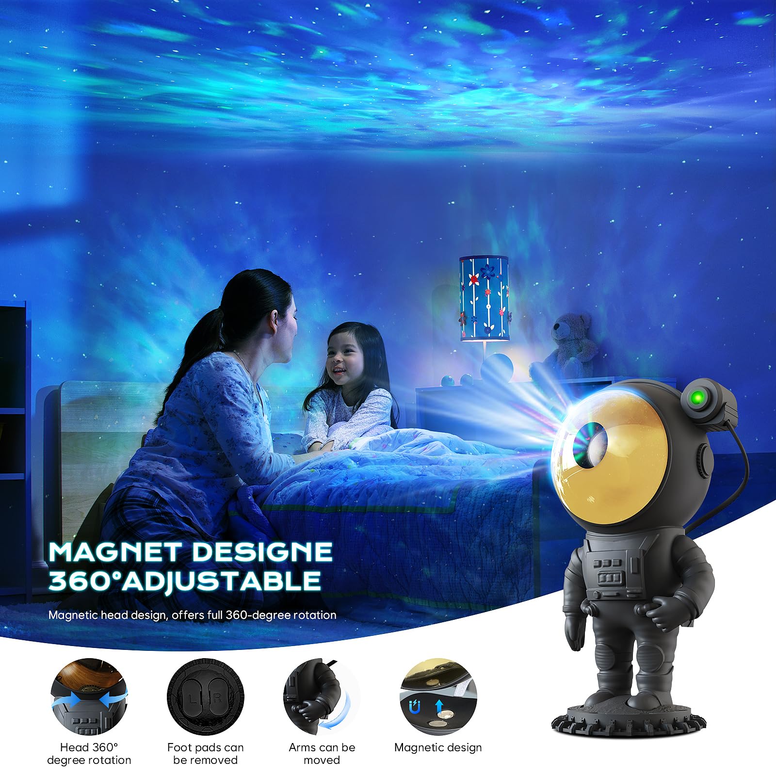 LPONGPOCUI Astronaut Galaxy Star Projector with Timer & Remote Control, Black, Model TJ-A01