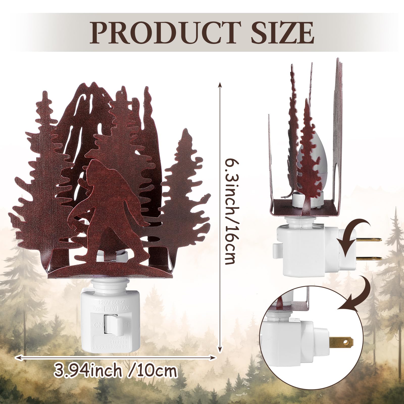 Tuanse Bigfoot Plug In Night Light Wilderness Farmhouse Sasquatch Metal Led Night Light Decorative Vintage Novelty Bigfoot Lamp