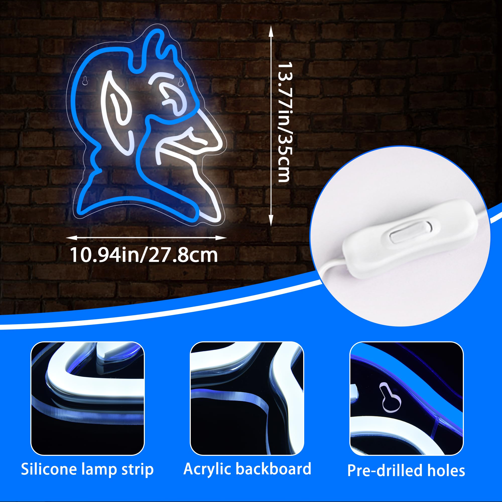 FTMGGDG University Basketball Neon Sign LED Wall Decor, 13.8x10.9 inches, Acrylic, D-Blue & White, Model FMXD1002