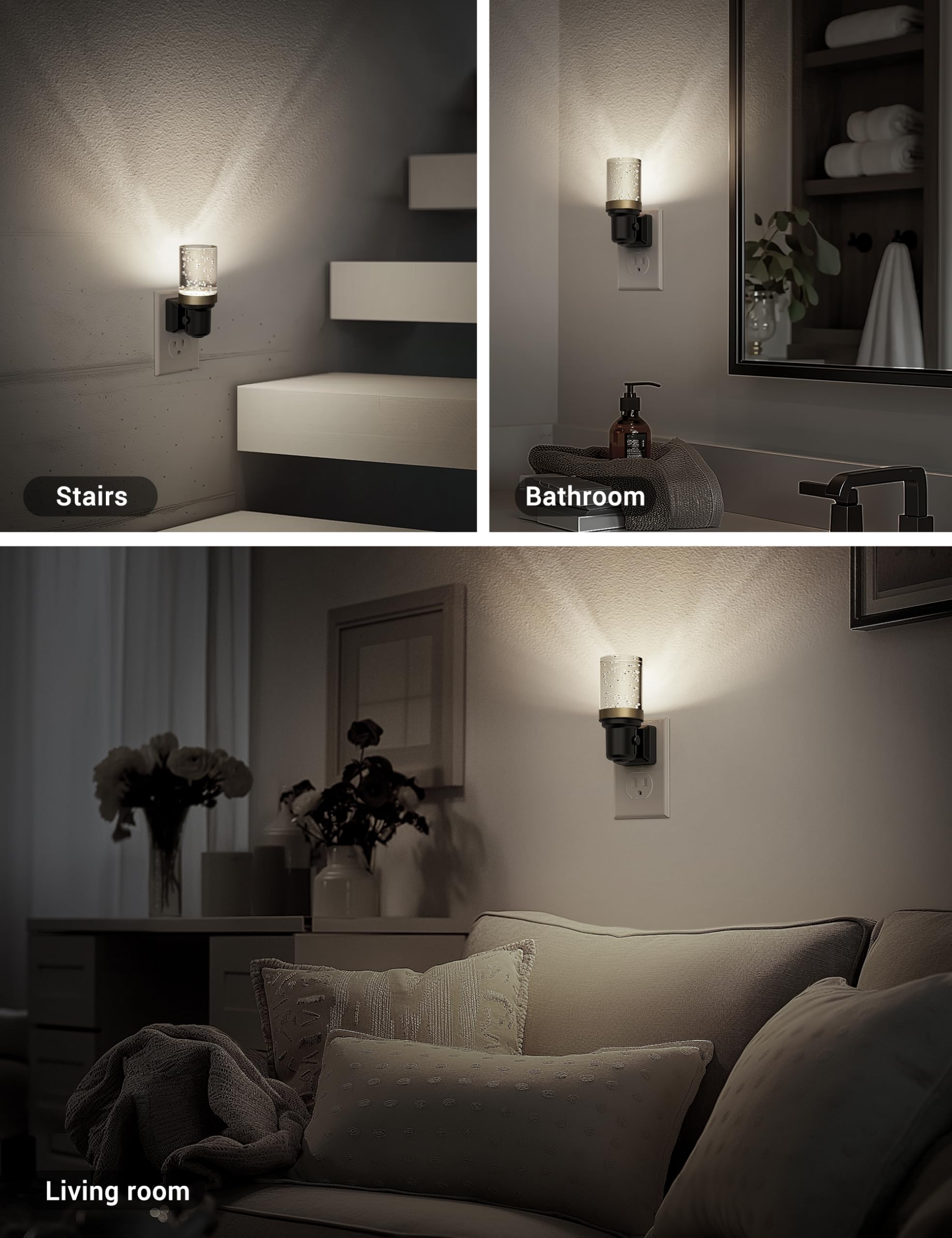 Jandcase Night Light, Dimmable Night Lights Plug Into Wall, Auto On/Off Light Sensor Nightlight, 5000K Daylight White 0-100Lm Br