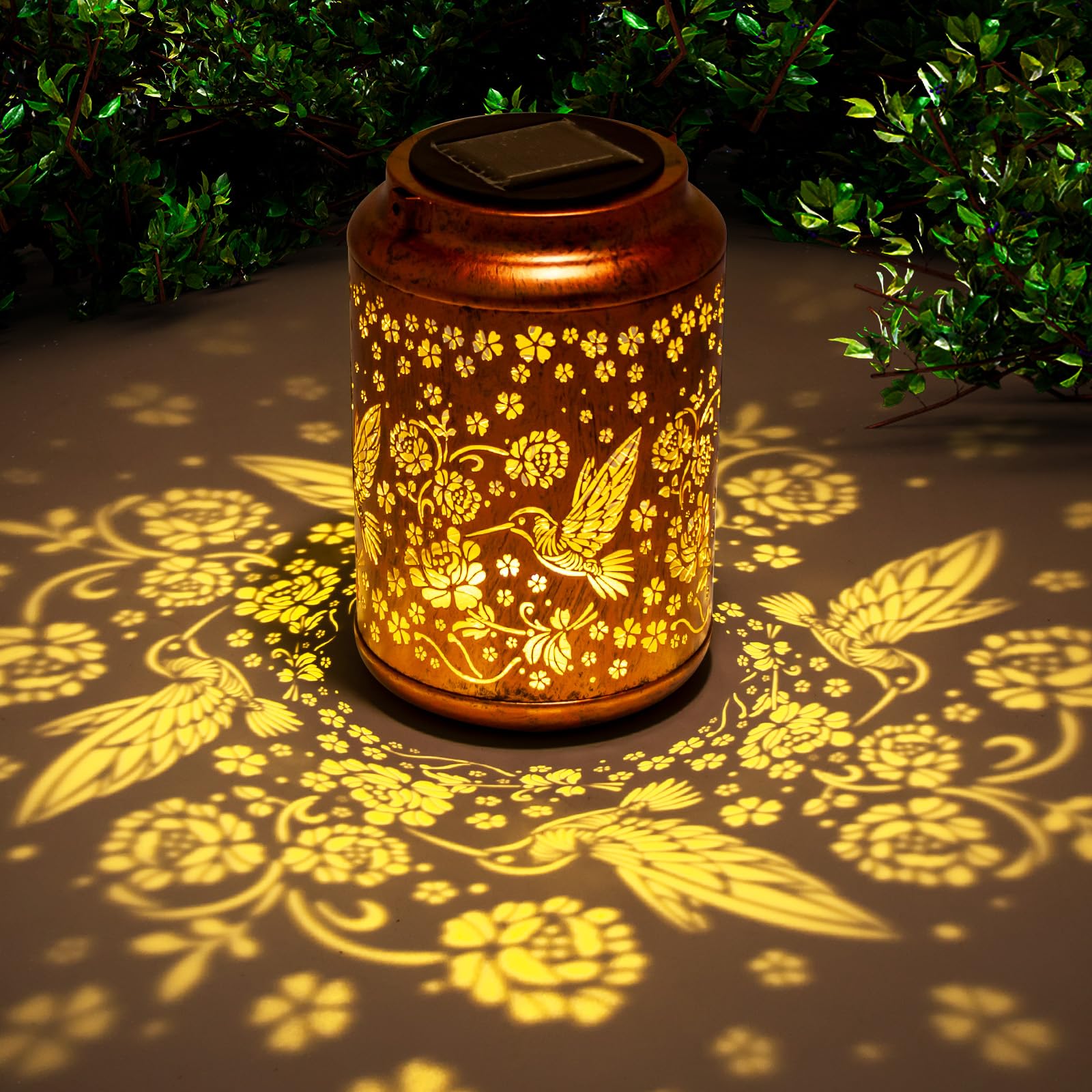 YISITEONE Hummingbird Solar Lantern, Waterproof Metal Hanging Light, Brown, Model ES04250100000, for Garden, Patio, Yard, Front Porch