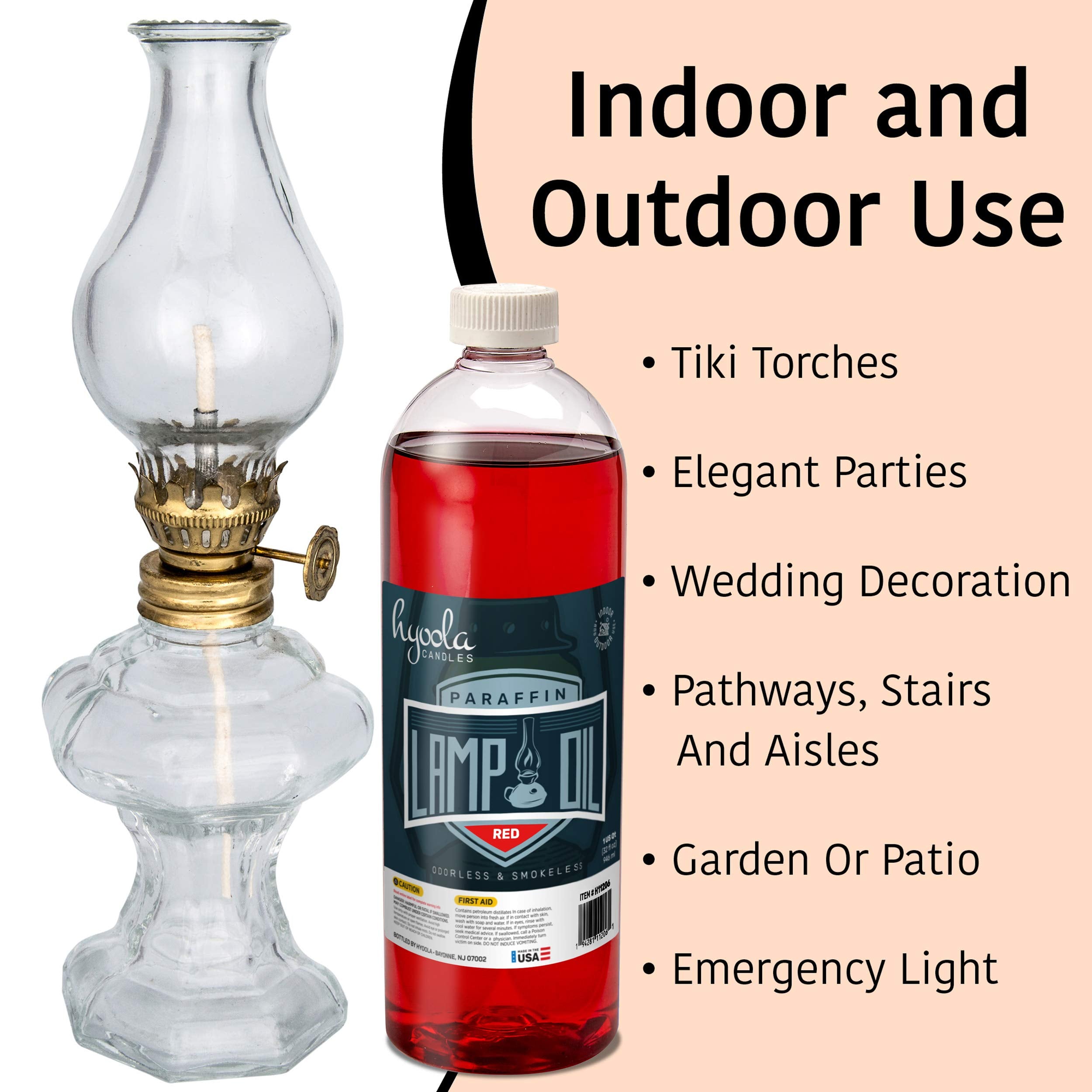 Hyoola Candles Liquid Paraffin Lamp Oil - Red Smokeless, Odorless, Ultra Clean Burning Fuel For Indoor And Outdoor Use - Highest Purity Available - 32Oz