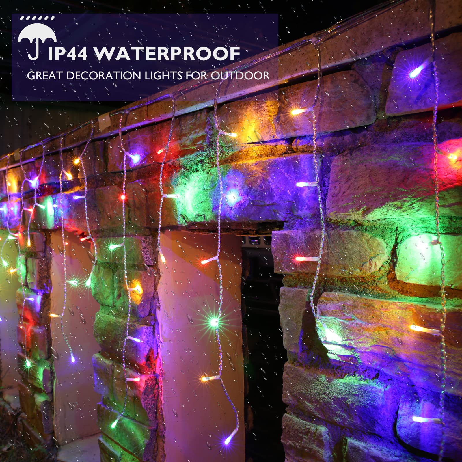 Lomotech Christmas Icicle Lights - 32Ft Waterproof Multicolor Connectable with Timer, Model SSL0200-I-24V