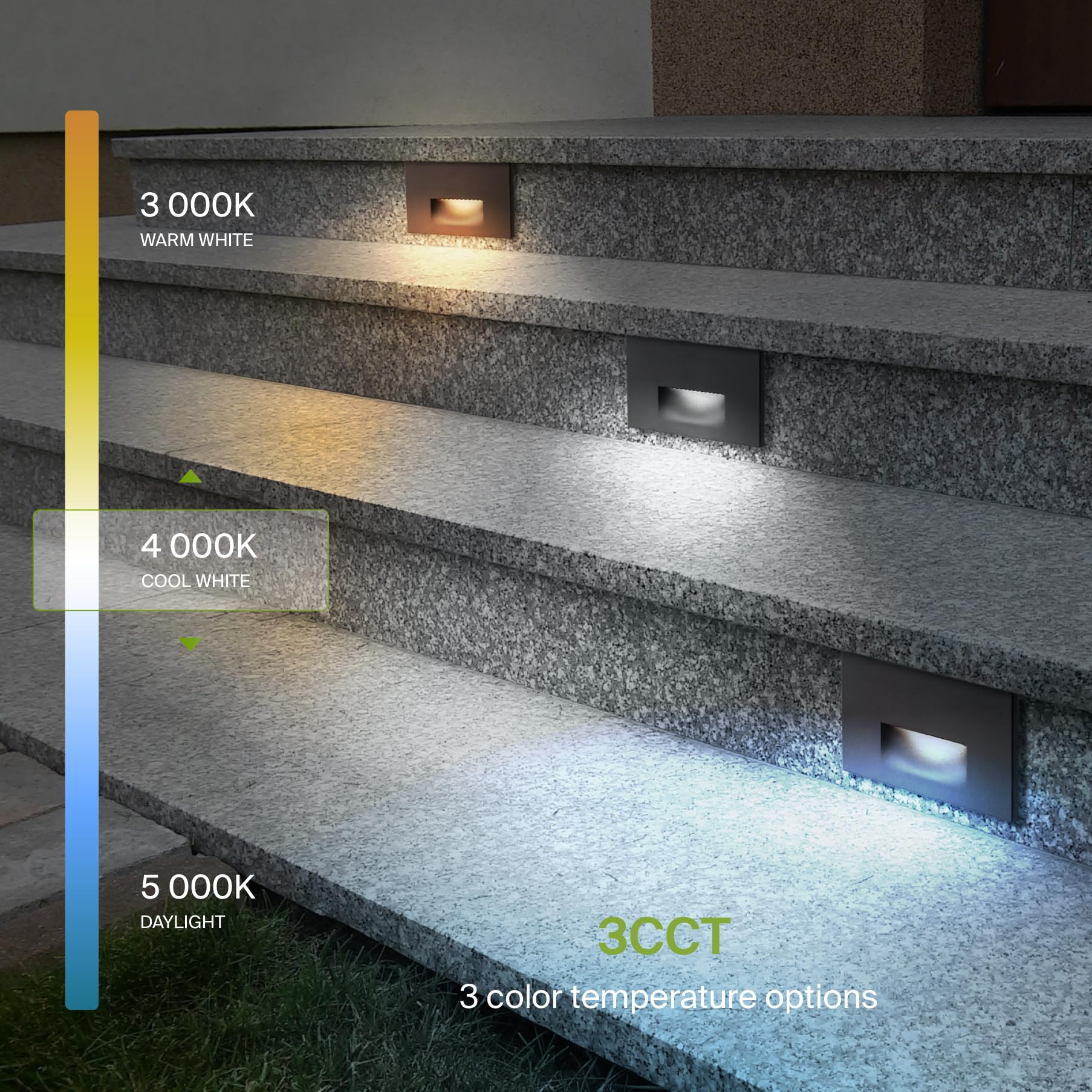 ASD LED Recessed Step Light Fixture, Dimmable, Waterproof, 3W, 120LM, 3000K-5000K, 4.75 Inch, Dark Bronze