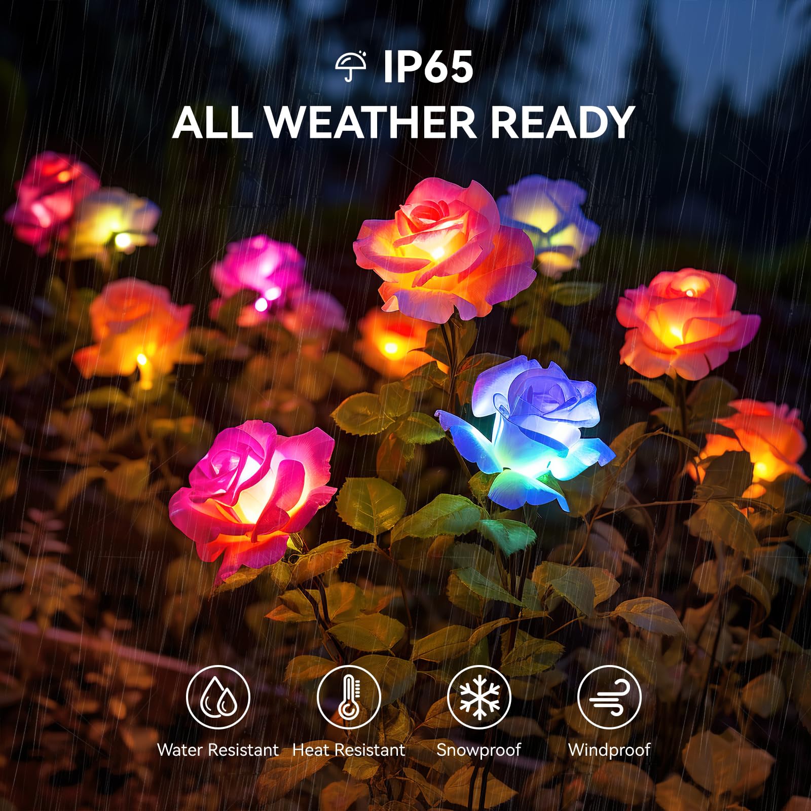 WdtPro Solar Garden Lights - 8 Pack Waterproof Color Changing Rose Flowers - Multicolor