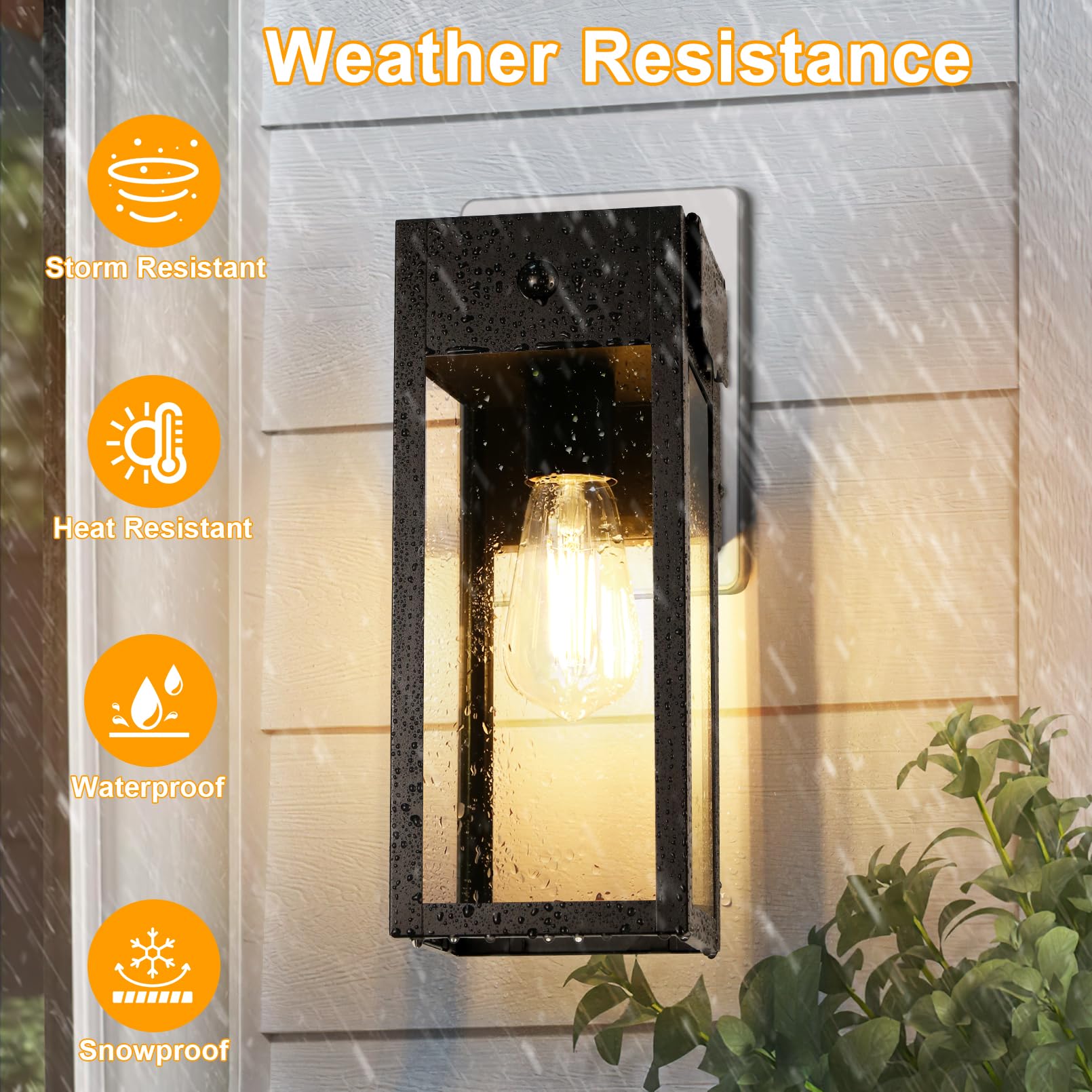 OYKYOHEI Porch Lights 2-Pack with GFCI Outlet, Dusk to Dawn Motion Sensor, Waterproof, Black, 11.88" Wall Sconce, Model TSU-B050