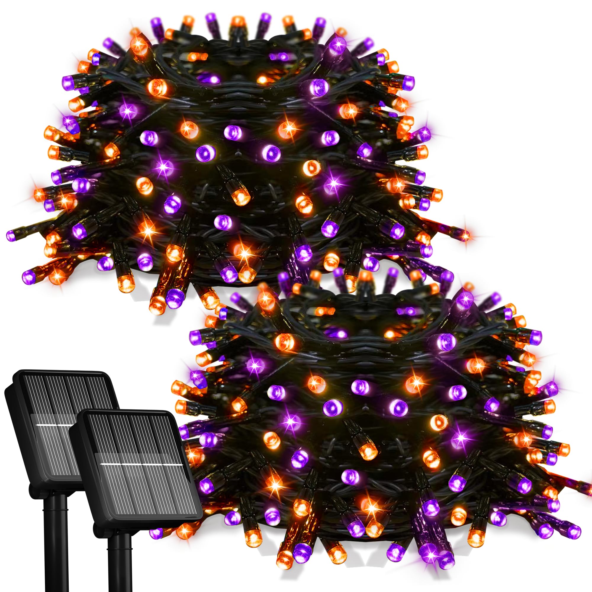 Flechllary 2 Pack Solar Halloween Lights 78FT 200LED Orange & Purple Halloween Lights Solar Light Outdoor with 8 Modes Waterproof for Bedroo Patio Garden Party Yard Decoration