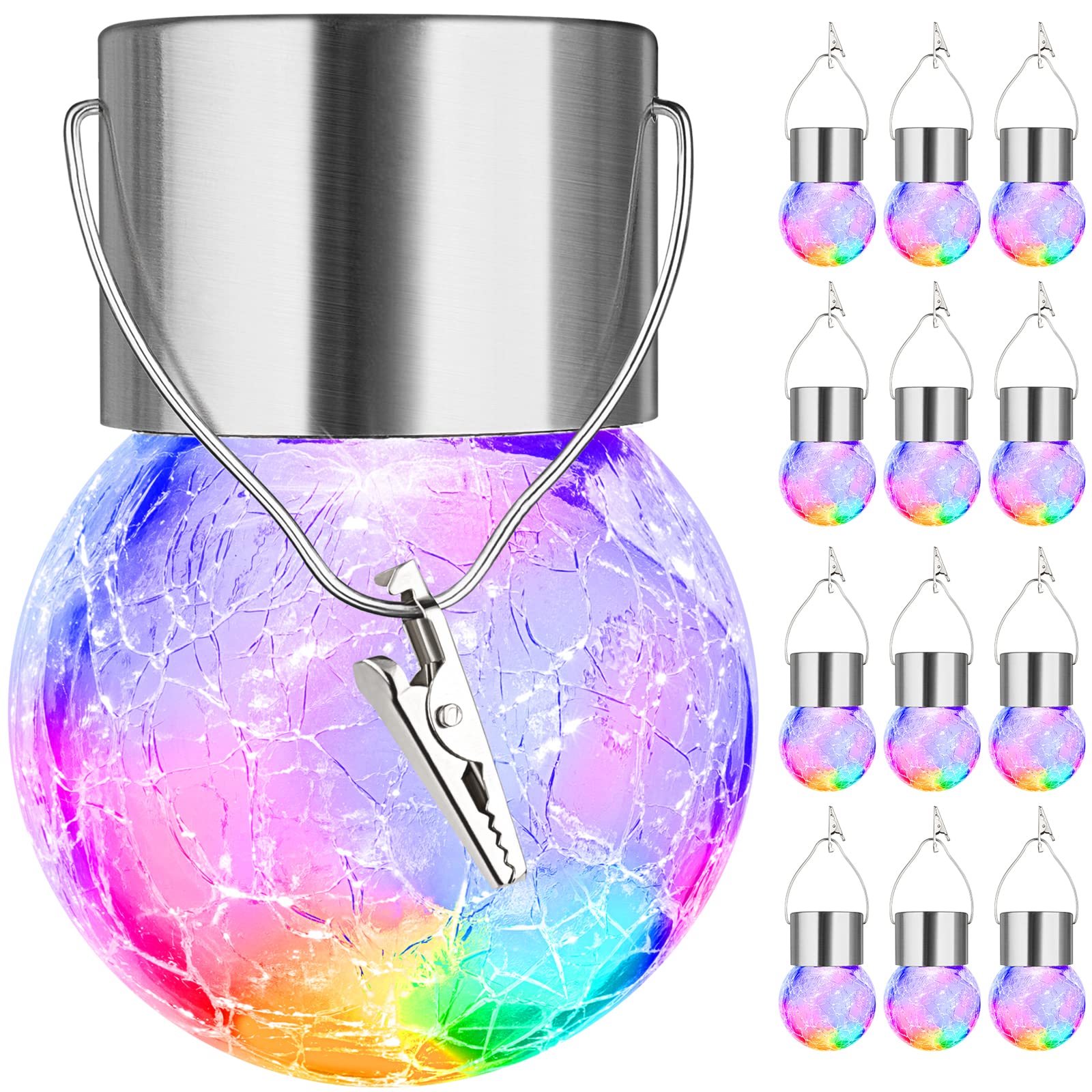 MAXvolador Solar Hanging Lights 12-Pack,  ed Glass Ball, Waterproof Globe Lighting, Multicolor, Model GA-203A