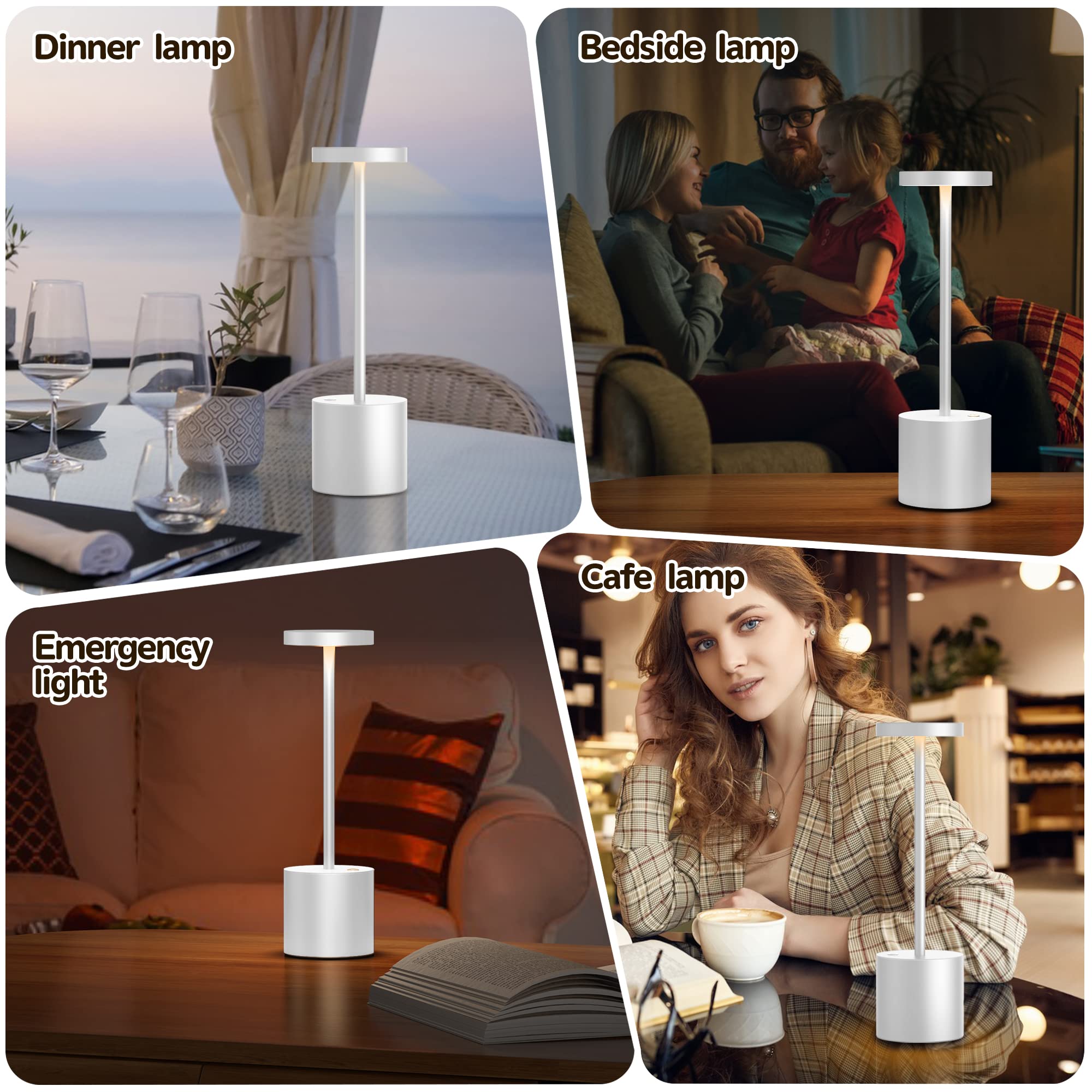 Yiben 2Pack Cordless Led Table Lamp, 5000Mah Rechargeable, 3 Brightness Levels, White