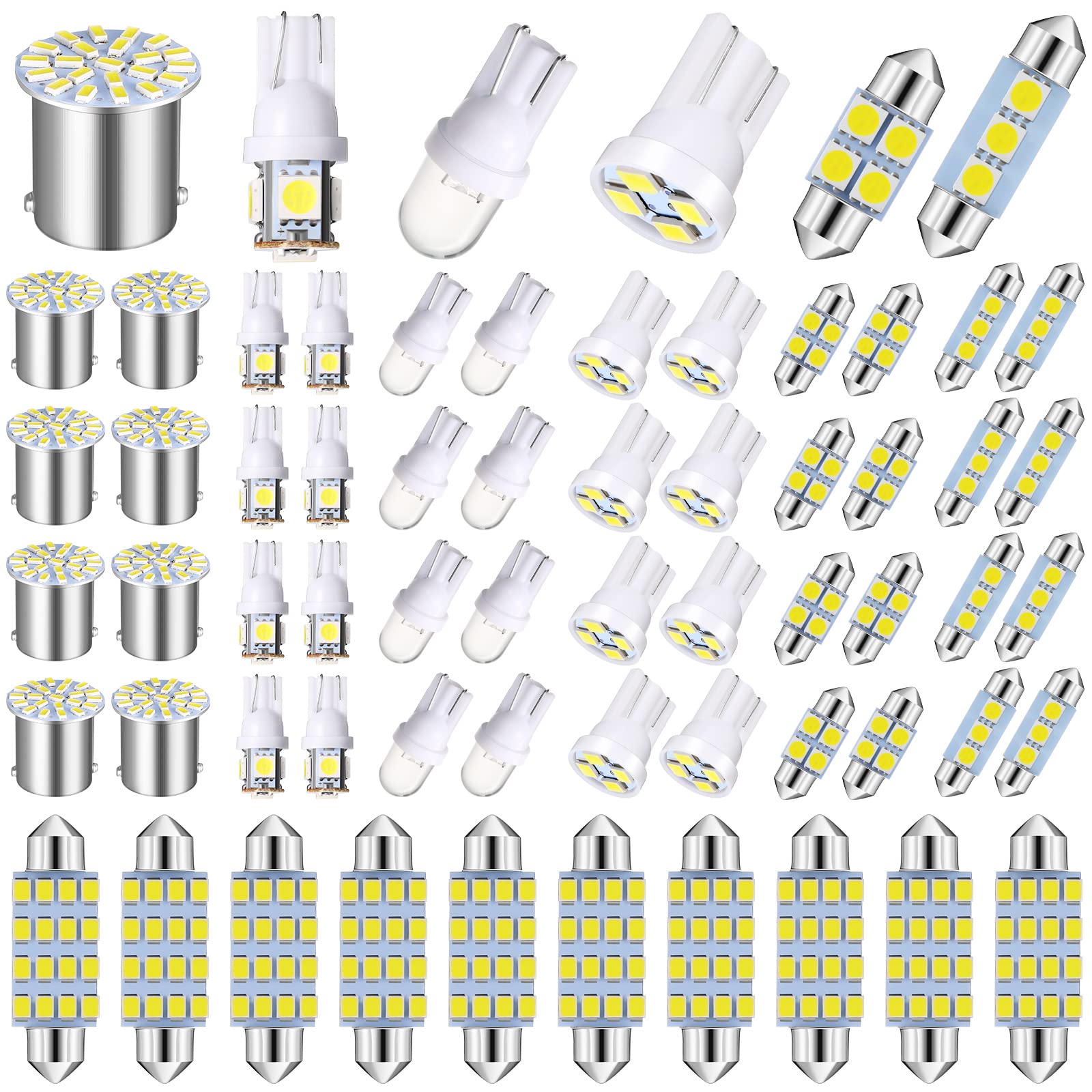 Frienda 70 Pieces LED Car Bulb Kit Interior Car Lights LED Dome Light 31 mm 36 mm 41 mm T10 Bulbs Festoon Bulbs for Car Interiors Map Dome Trunk Cargo Door Courtesy License Plate Light(White)