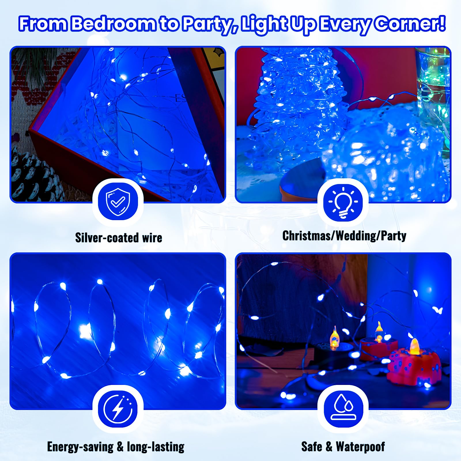 Zsjwl 30 Pack Blue Fairy Lights Battery Operated  7Ft 20Led Mini Starry Light Mason Jar Lights For Indoor Outdoor Party Wedding Halloween Thanksgiving