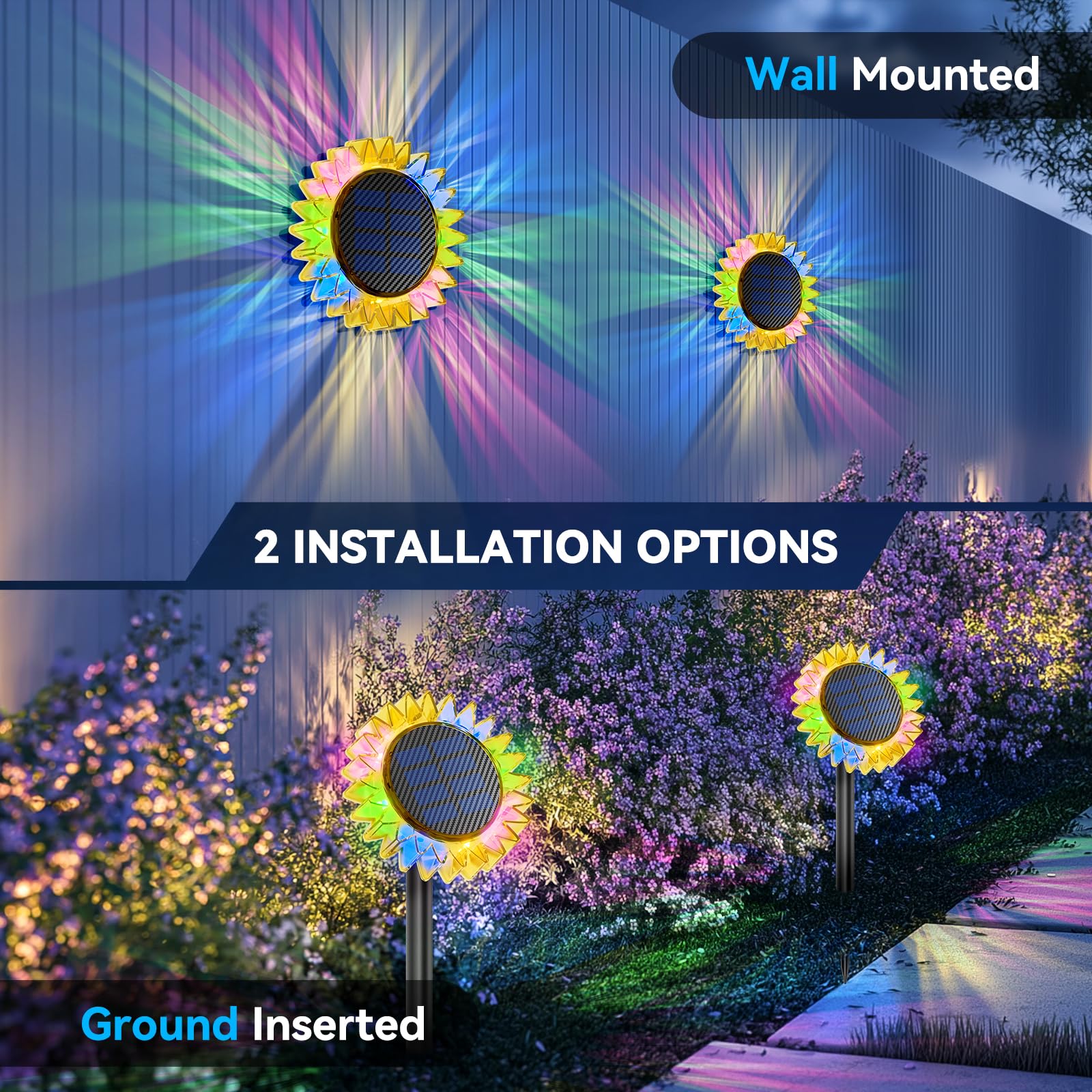 VGYVGYCC Solar Garden Lights - Upgraded 6 Pack Multicolor Waterproof IP67 Plastic Sunflower Light for Outdoor Decoration