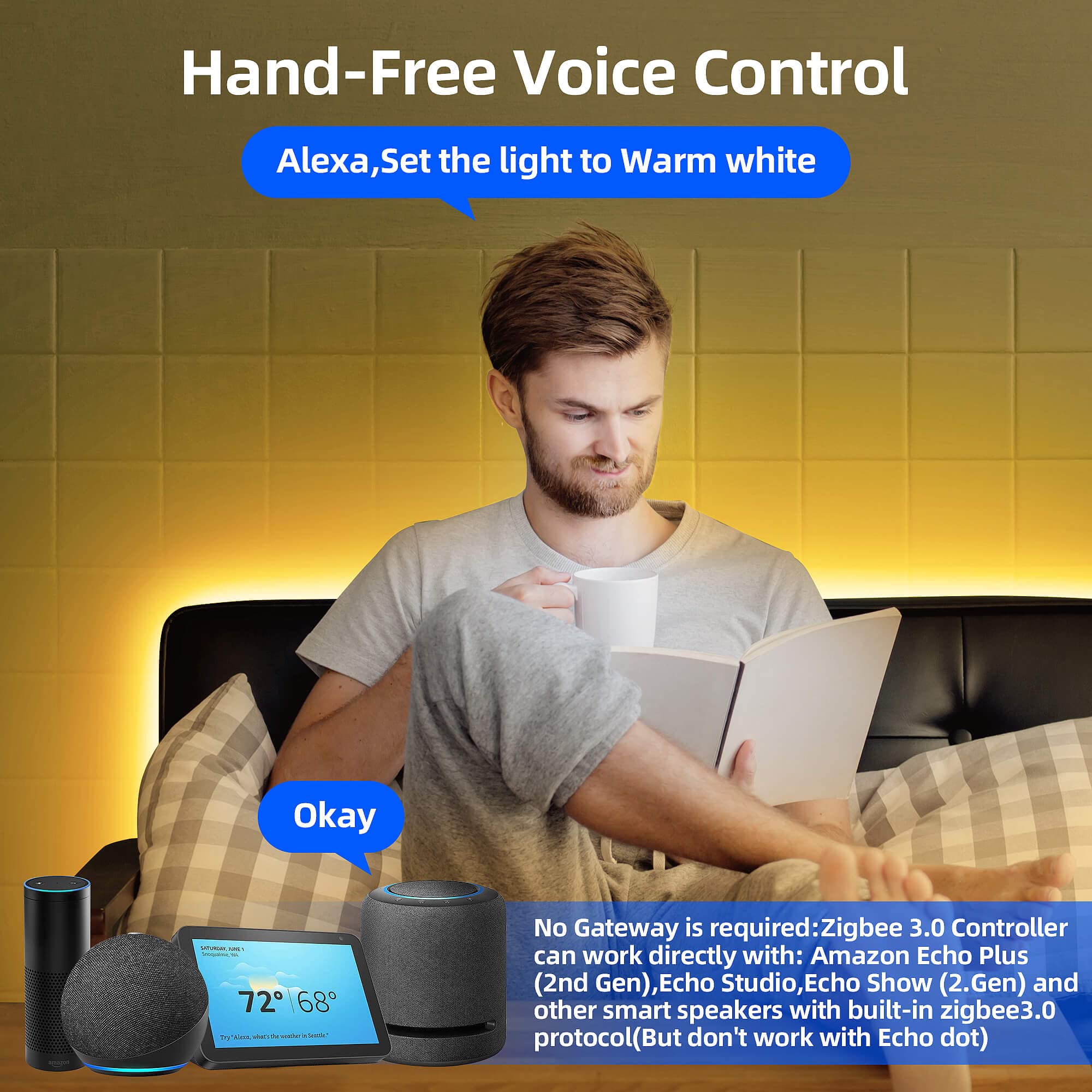GIDERWEL Zigbee LED Controller RGBCCT Dimmable Compatible with Hub, Alexa, 6 Wire, Plastic, Zigbee 3.0