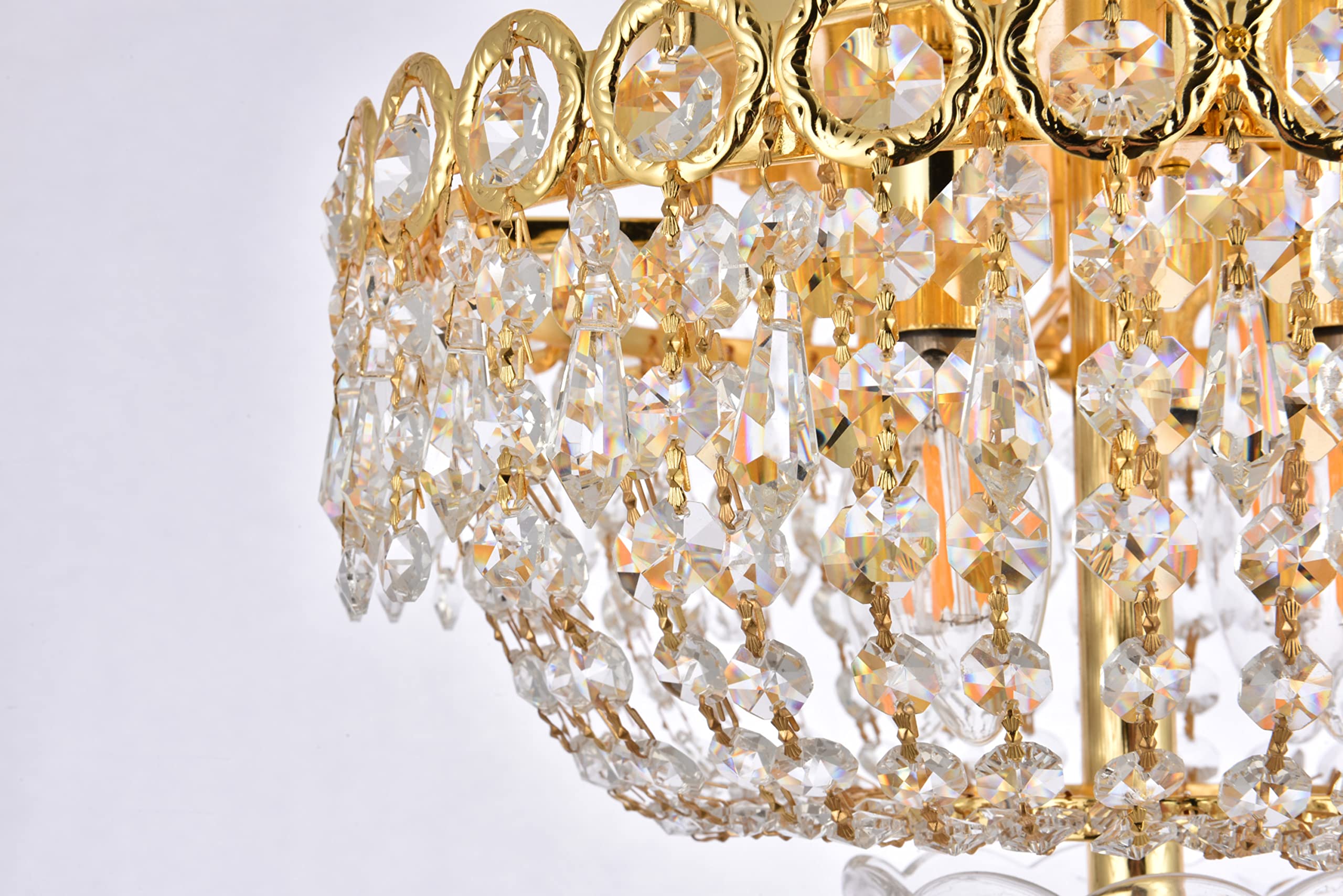 Elegant Lighting Century Flush Mount Light - Gold Finish, Royal Cut Crystal, Model V1900F12G/Rc