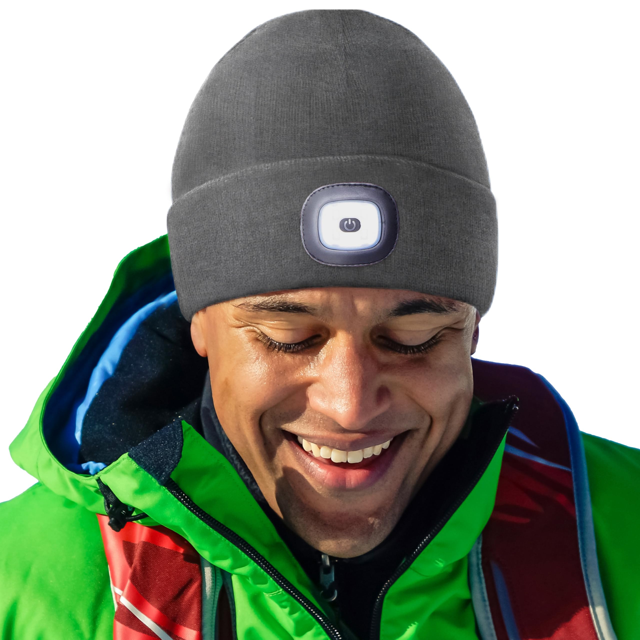 Head Lightz Headlightz By Roq Innovation - Beanie With Light, Unisex Led Beanie Hat With Light Built In, Rechargeable, Gray