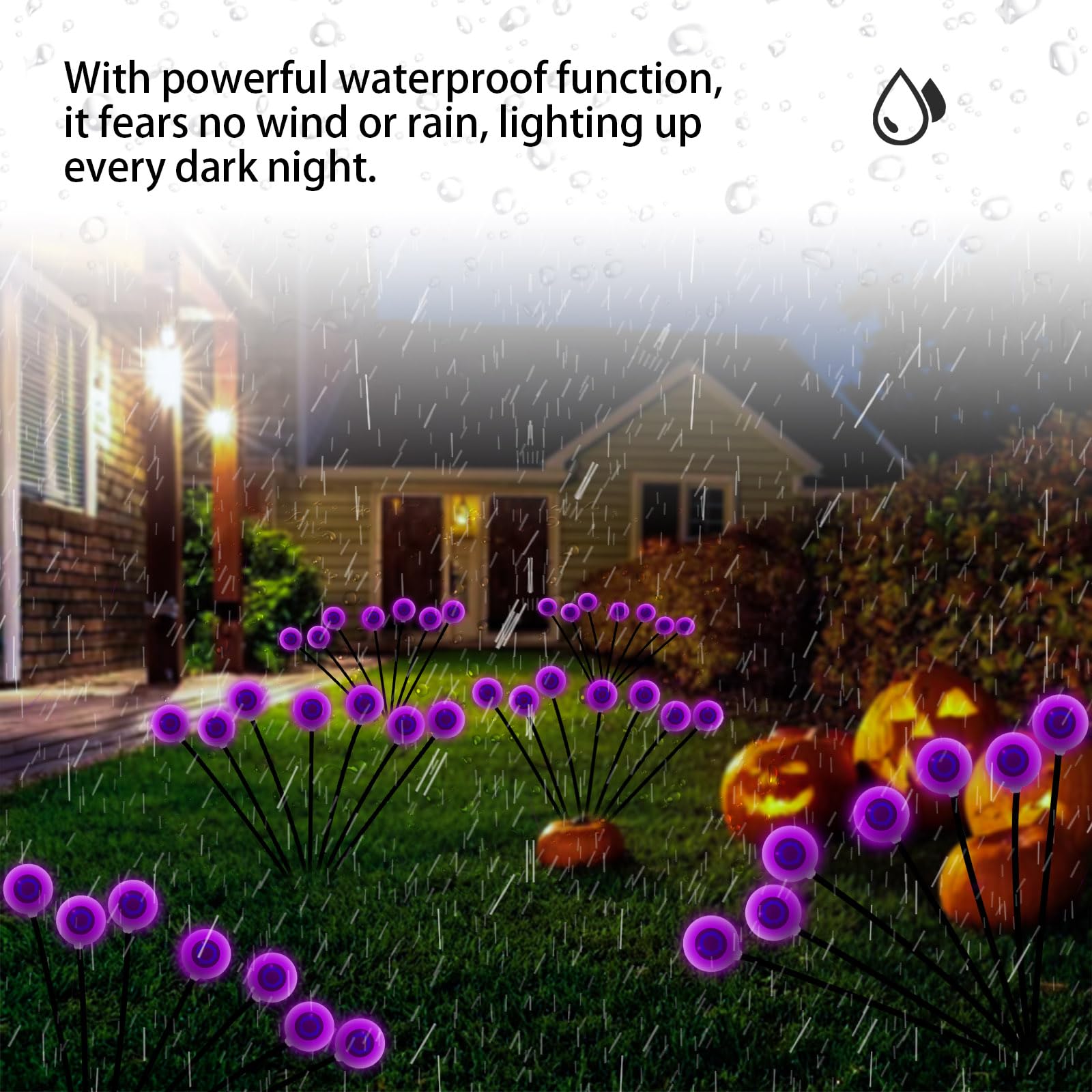 RE:BLEU Halloween Eyeball Lights, 4 Pack, 32 LED, Solar Powered, Purple, Outdoor Decorations, Scary Path Lights for Yard, Model AE002