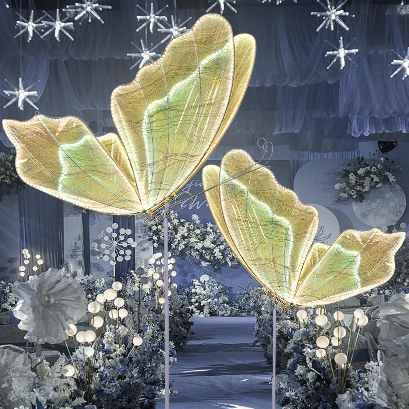 ECGOIOE Wedding Butterfly Floor Lamp, Iron, 100CM/39.4IN, Colored Gold - 2PCS, Creative Hanging Decoration for Events