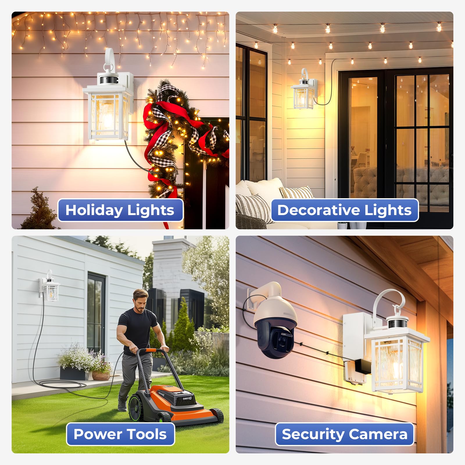 Opaxis Outdoor Wall Light With Gfci Outlet  2-Pack Motion Sensor Exterior Lighting Fixtures Wall Mount  White Front Porch Lantern Wall Sconce  Outdoor Garage Lights With Adjustable Sense Range