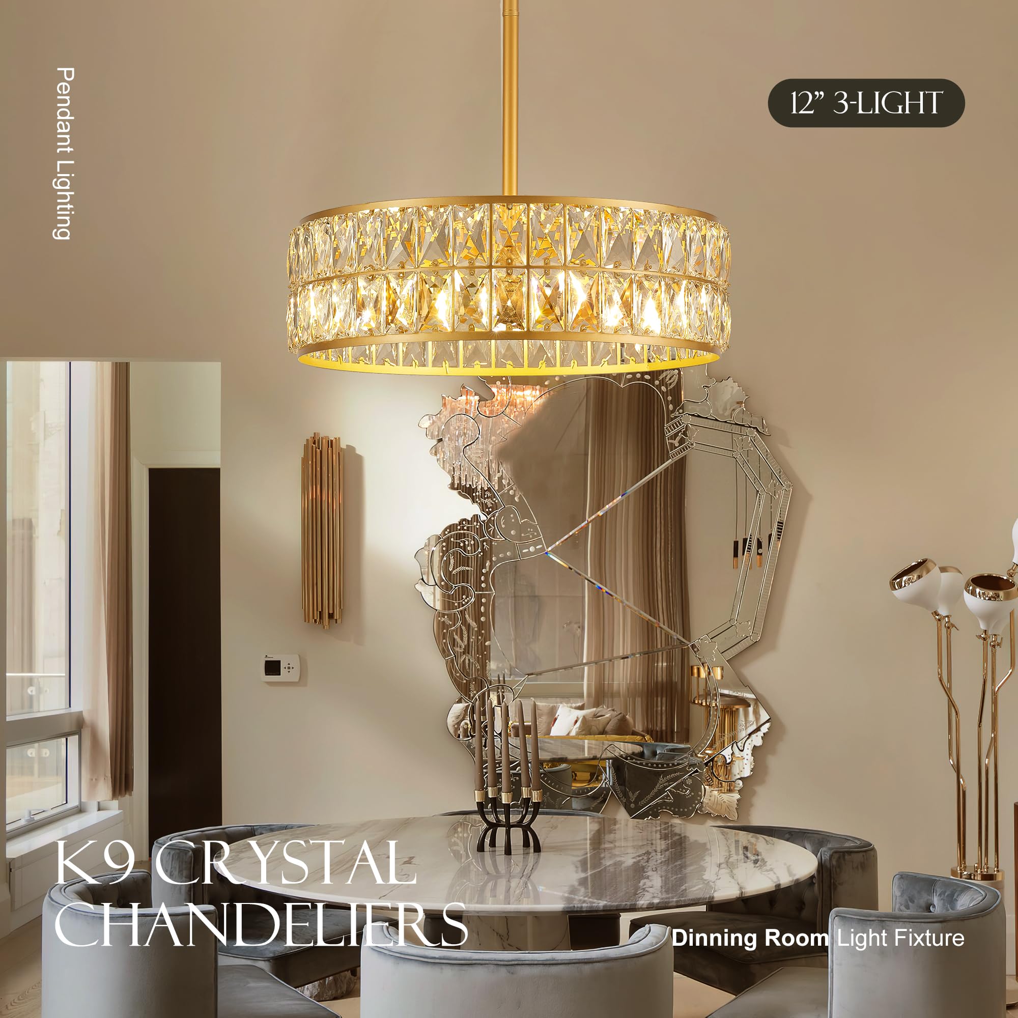 Salaiwei 16    4-Light Modern Crystal Chandeliers Gold Dinning Room Light Fixture, Round Pendant Light Kitchen Island Chandelier