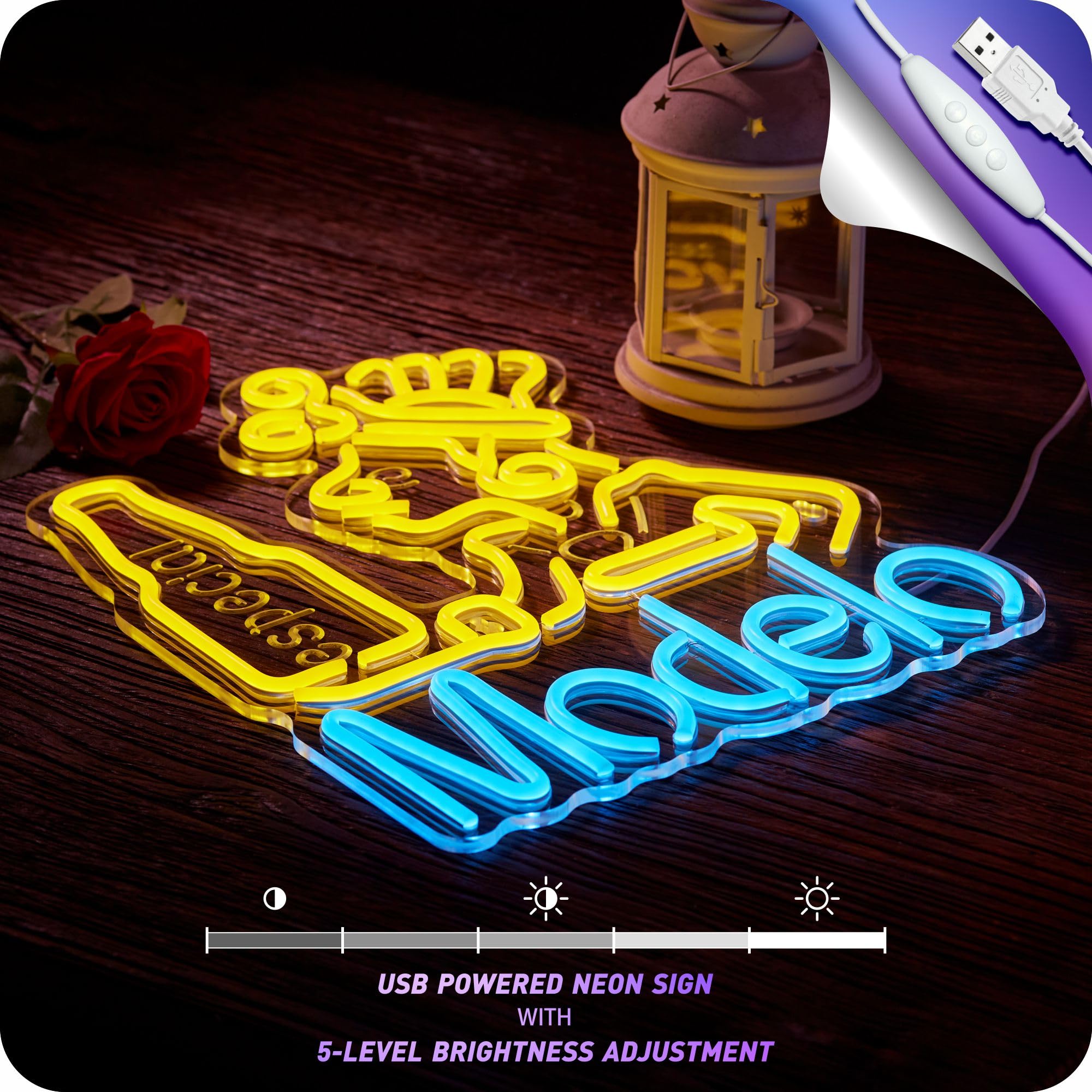 MkoGad Neon Sign for Wall Decor, malt-inspired LED Light, 16.5inx12.6in, Yellow + Ice Blue, Model MKOGADMODEmalt-inspired