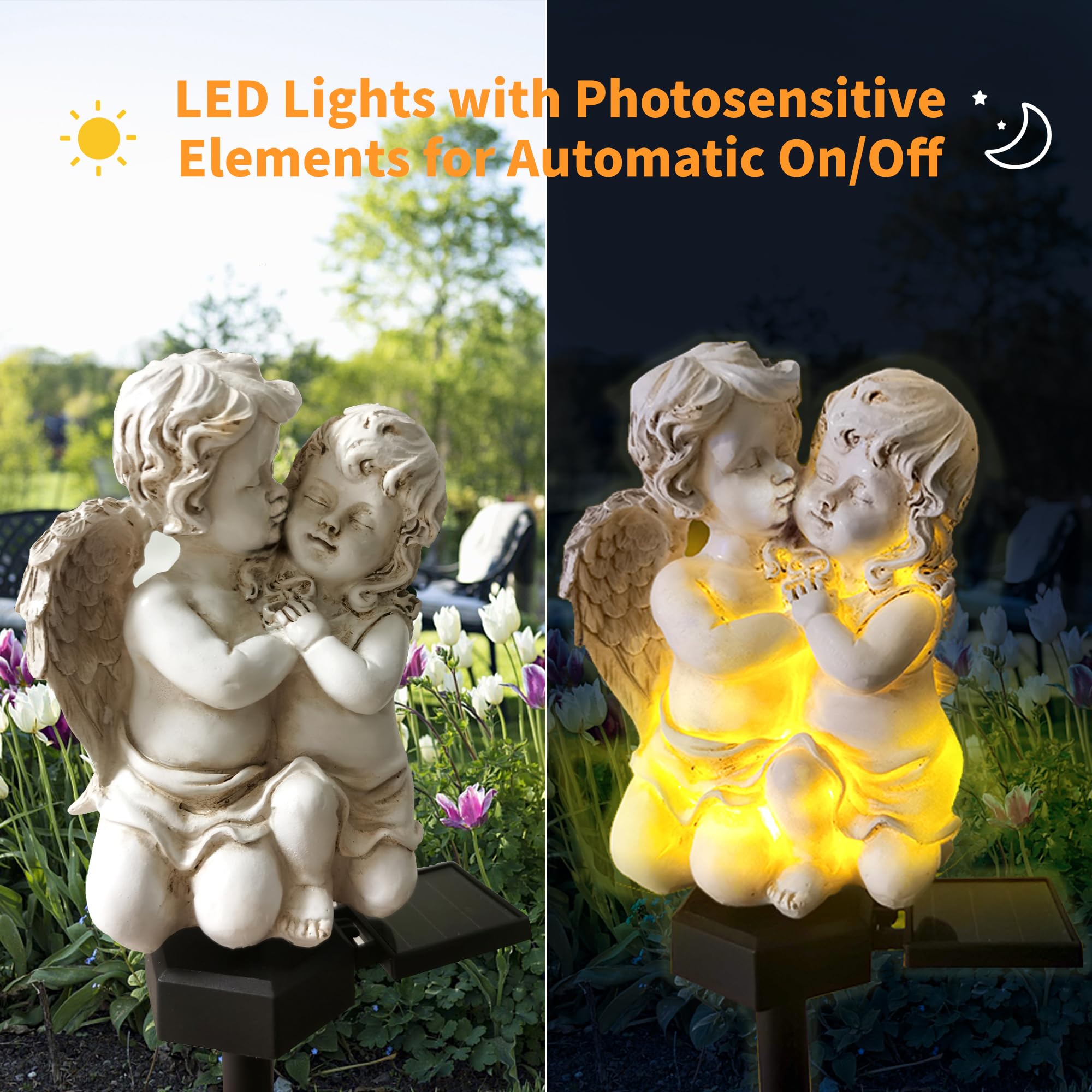 Qh & Garden Angel Solar Garden Light - Led Waterproof Angel Light For Garden, Balcony, Yard, Lawn, Pathway, Walkway - Garden Solar Powered Outdoor Decor, Memorial Gifts