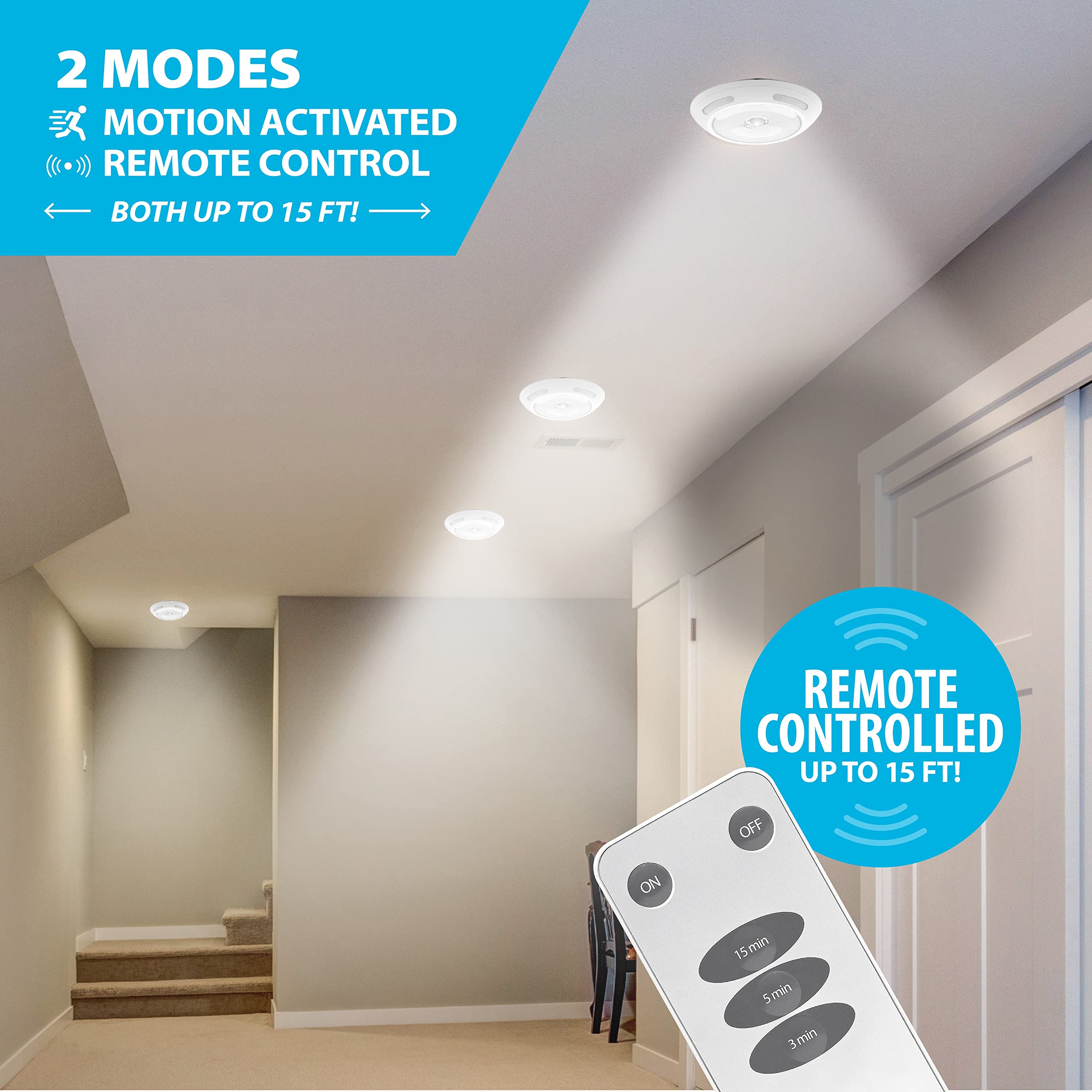 Bell+Howell Wireless Led Ceiling Spotlight, 300 Lumens, Remote Control, Motion & Timer Functions