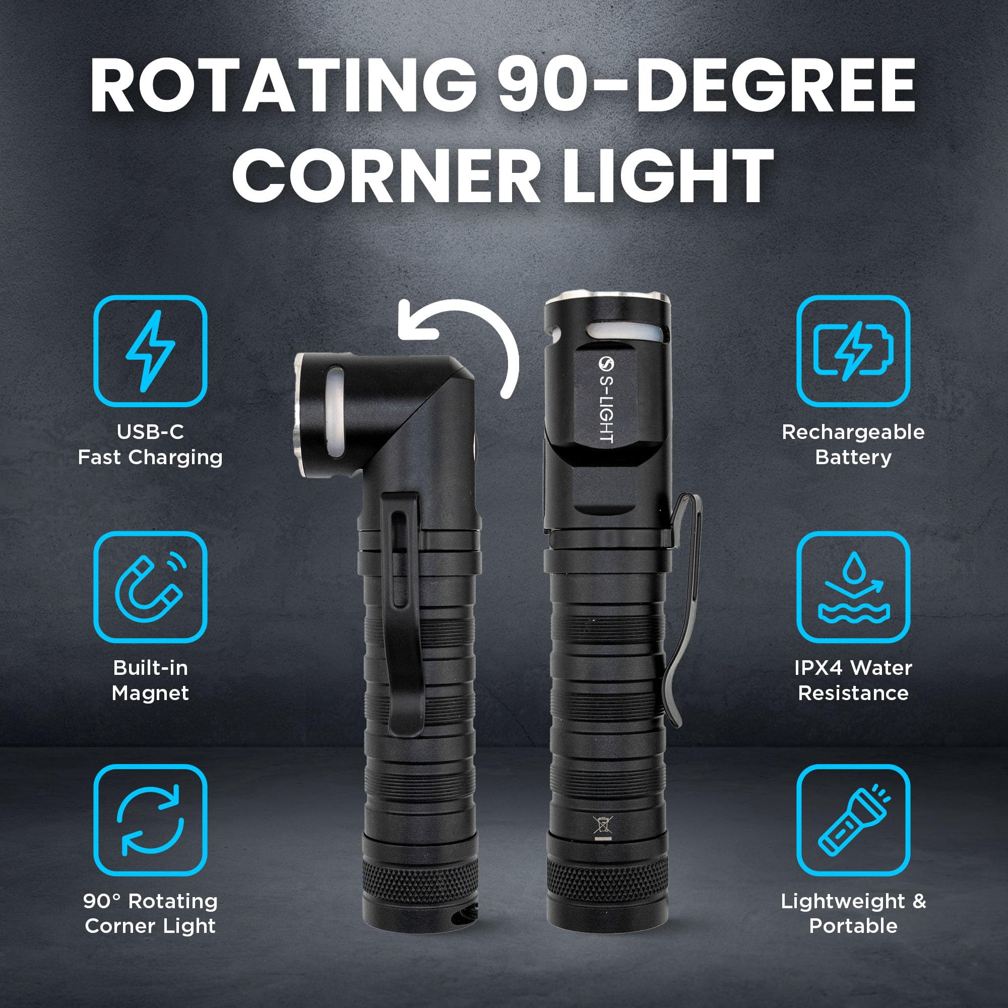 Rechargeable Tactical Flashlight, 1400LM Magnetic Base LED Light with Right Angle Head, Pocket Flashlight for Work, Camping & Em