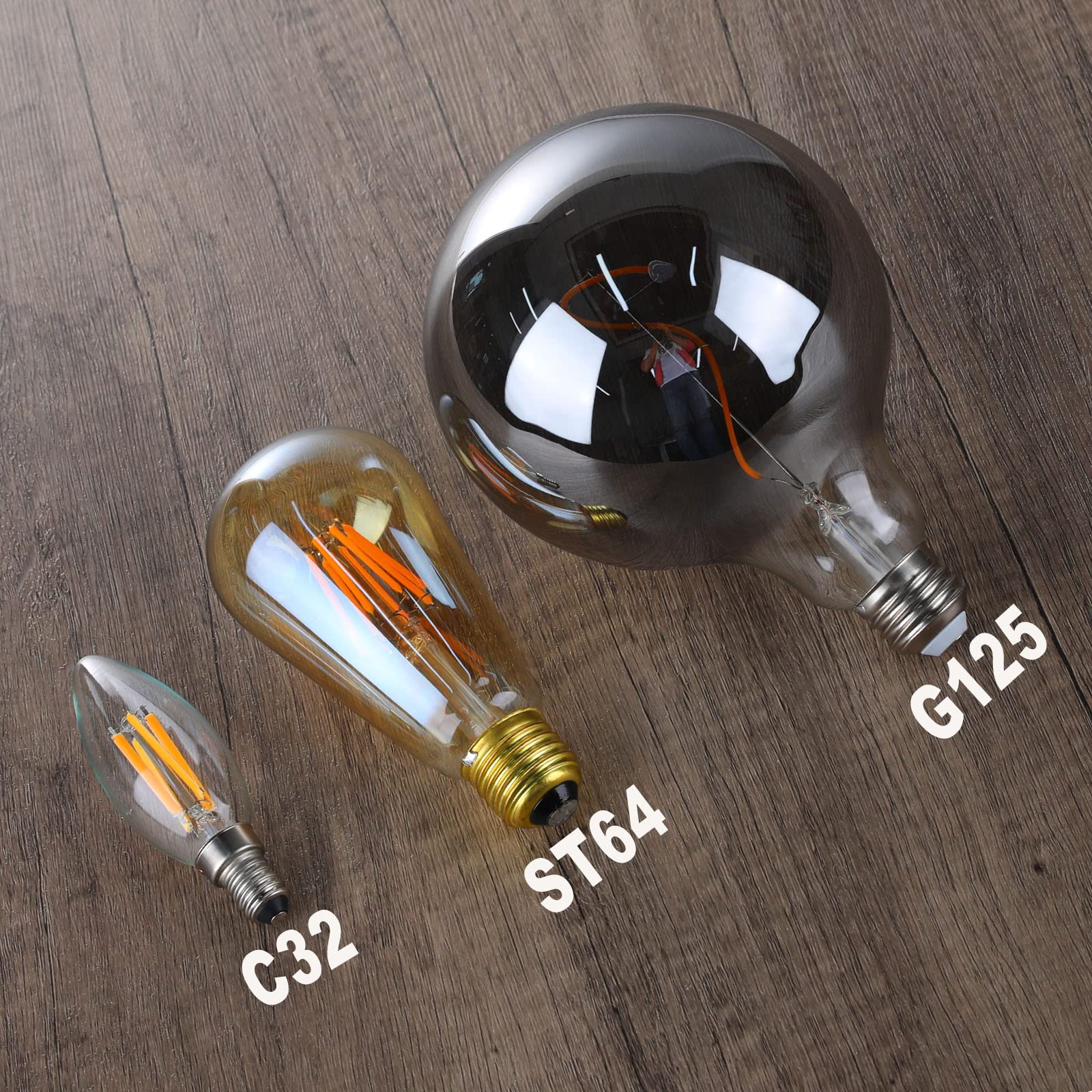 Omed G125 Smoke Grey Large Oversized Led Edison Bulbs 2 Pack, E26 2200K Warm White Dimmable Extra Big Round Vintage Light Bulbs,