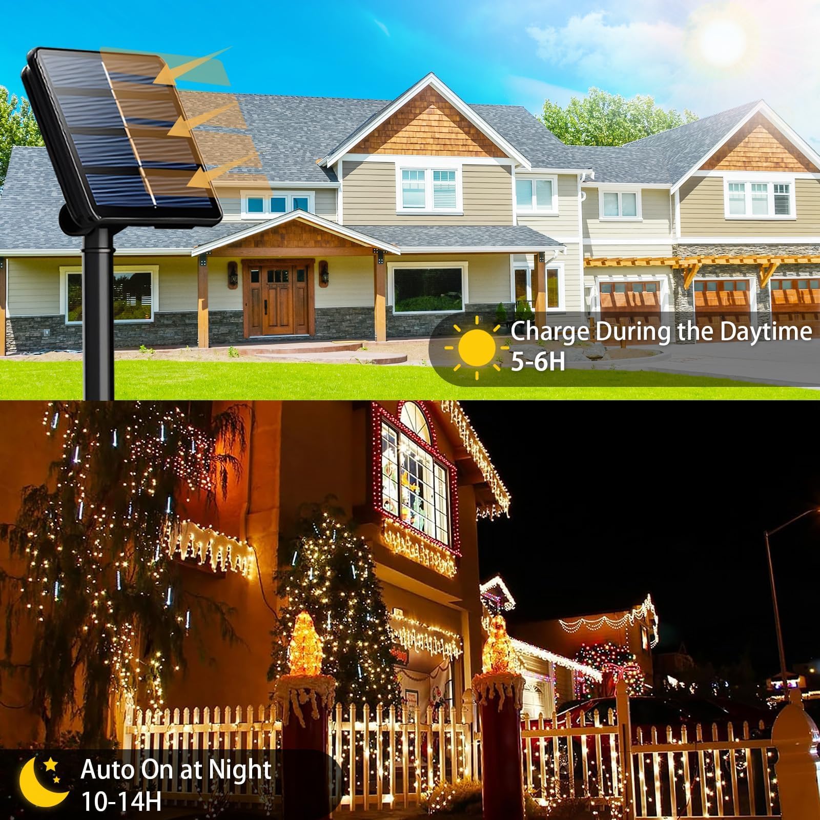 SyouHome Solar String Lights, 800 LEDs, 262FT, 8 Modes, IP65 Waterproof, Warm White, 4 Pack for Outdoor Garden Wedding Party