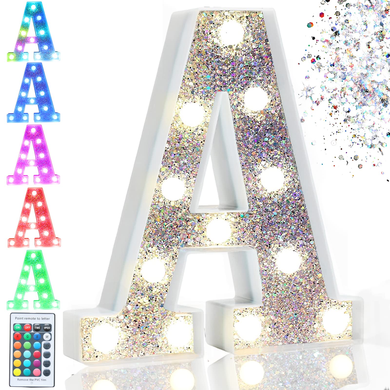 Pooqla LED Marquee Letter A Light, Battery Operated, 16 Colors, Silver, Plastic