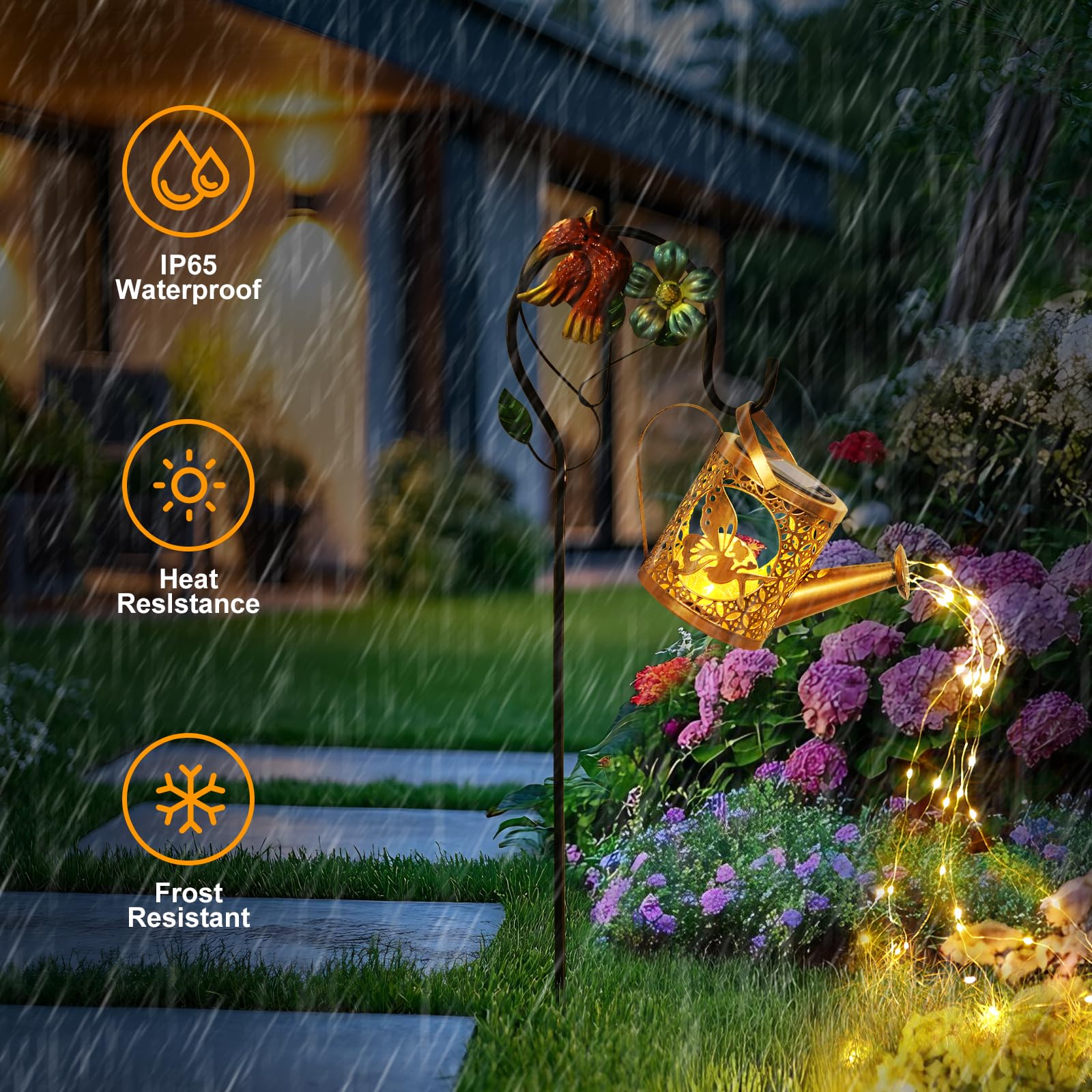 Solar Lights Outdoor Garden Decor Solar Watering Can With Crackle Glass Lights Waterproof Metal Hanging Fairy Lantern For Patio