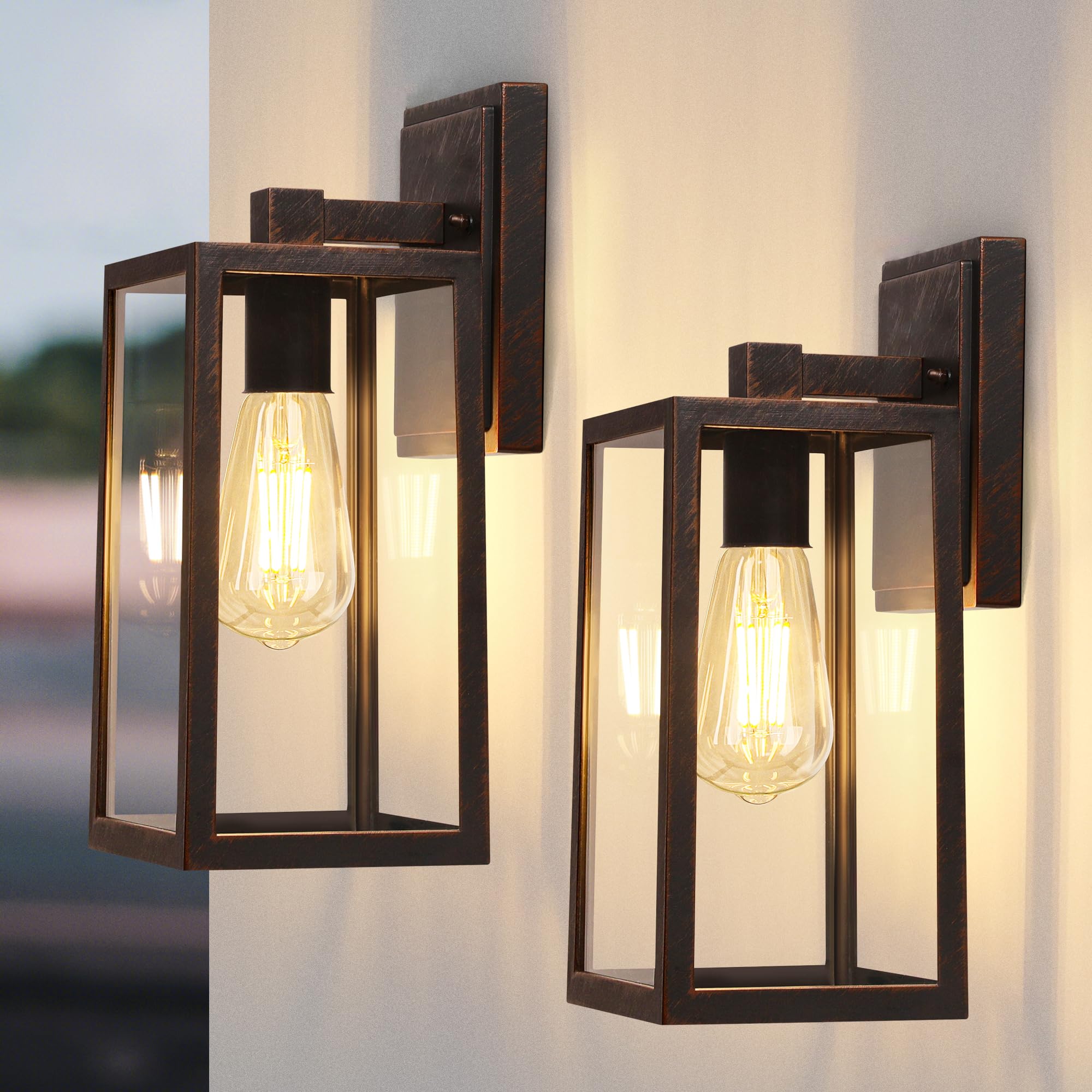 PARTPHONER Exterior Lighting Fixtures, Waterproof Wall Sconce, 2 Pack, Metal, Black Brush Gold, Model WTWL182BB2