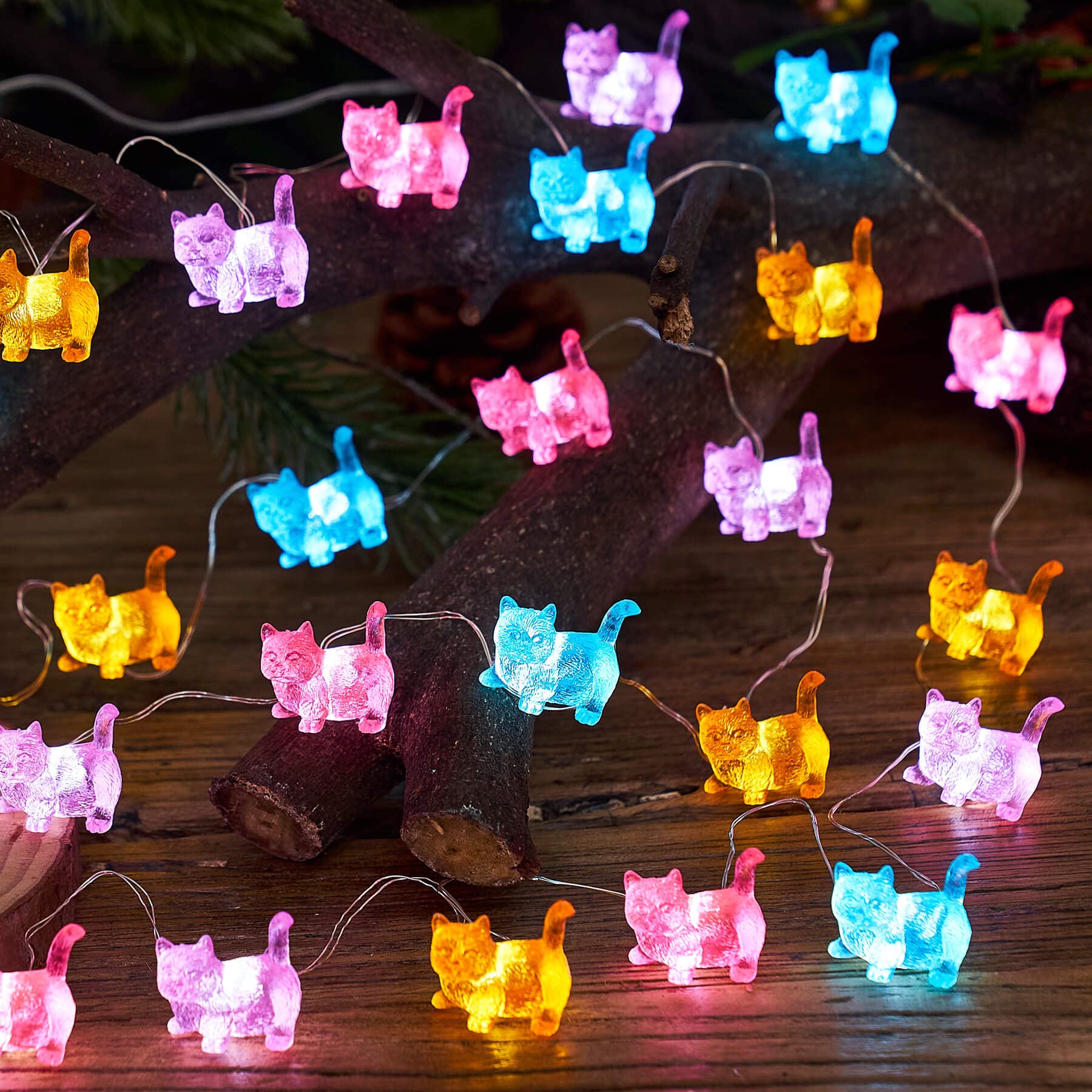 JASHIKA Cat String Lights Kawaii Deco Kitty Fairy Decorative Lights 10ft 30LED Battery Operated Novelty Lighting for Outdoor Wed