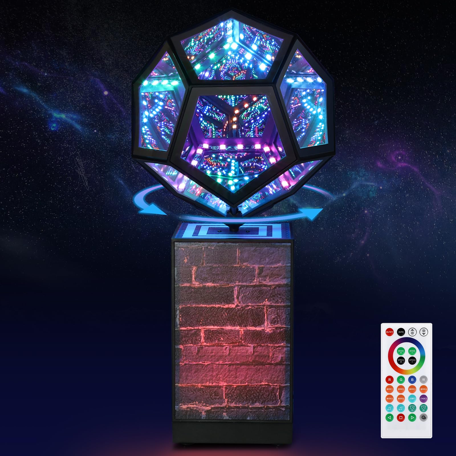 Rotatable Infinity Dodecahedron Light, 3D Infinity Mirror Light RGBW Color Changing, Music Sync, USB powered Ambient Night Light