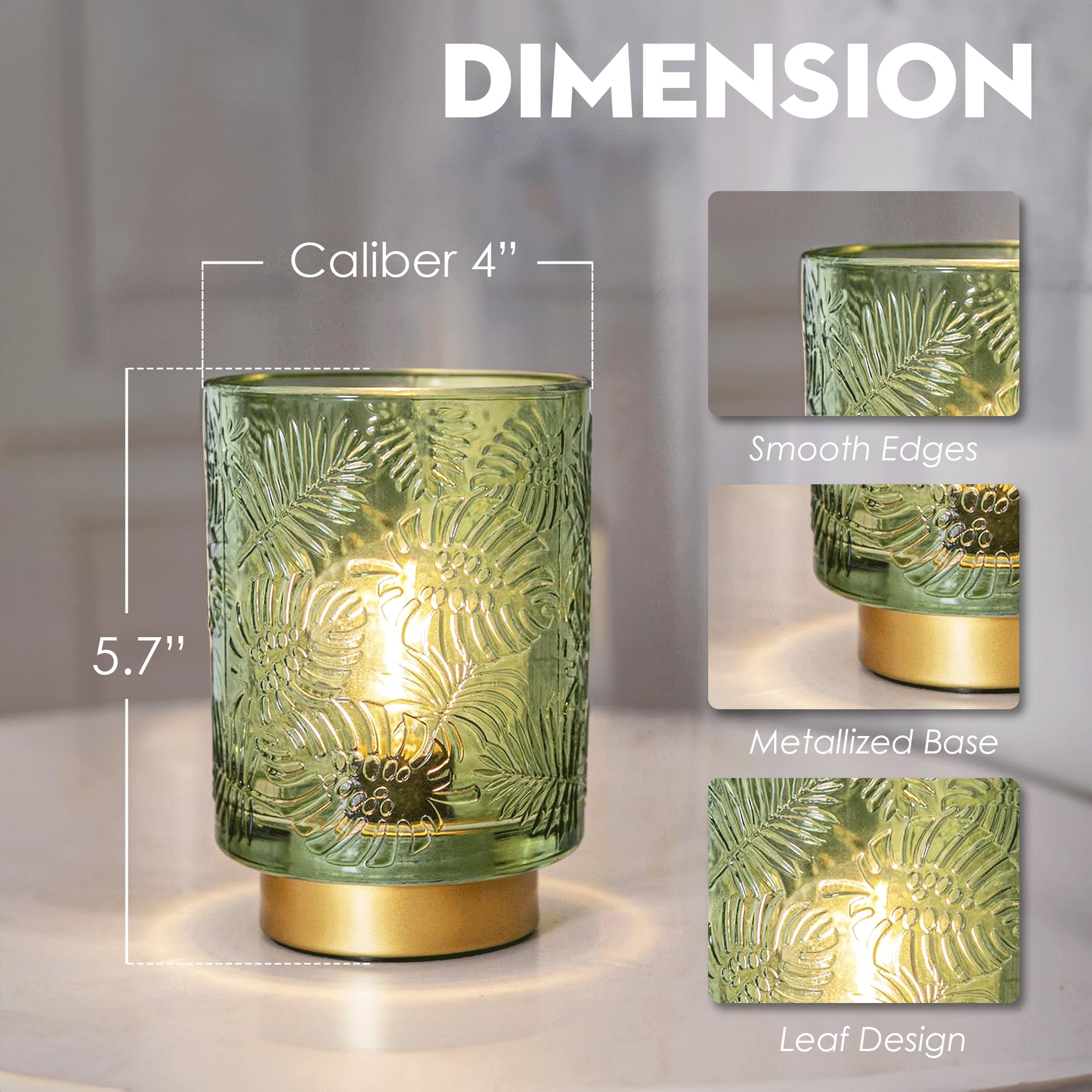 Ularoom Small Battery Operated Lamp - Portable Cordless Lamp For Home Decor, Glass Table Lamp With Led Bulb, Wireless Battery Powered Desk Lamp For Bedroom Living Room Decor Aesthetic Jade Green